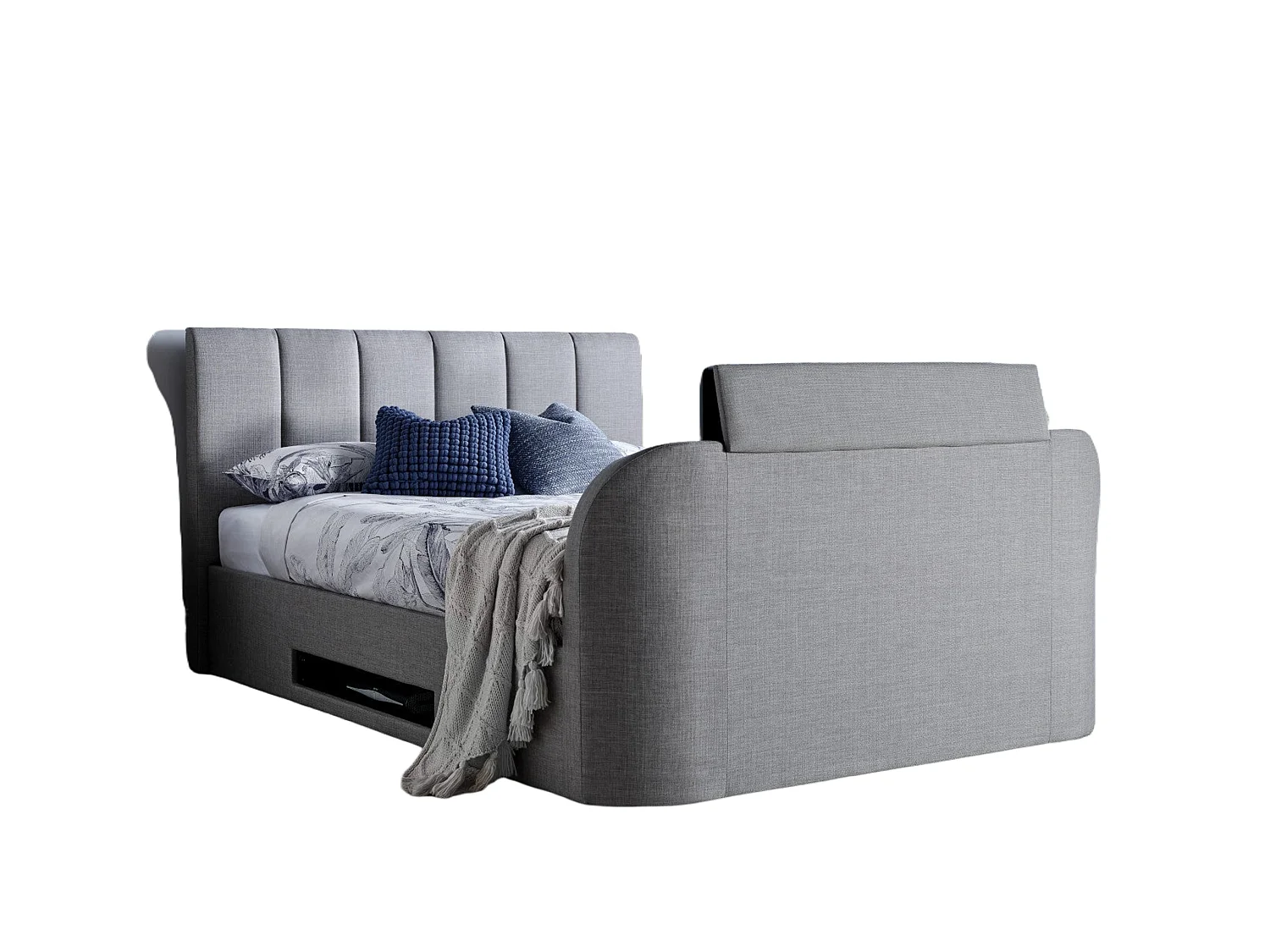 Upholstered Storage bed - 180 x 200 cm Ottoman Bed Integrated TV Feature With Ottoman Storage in Grey