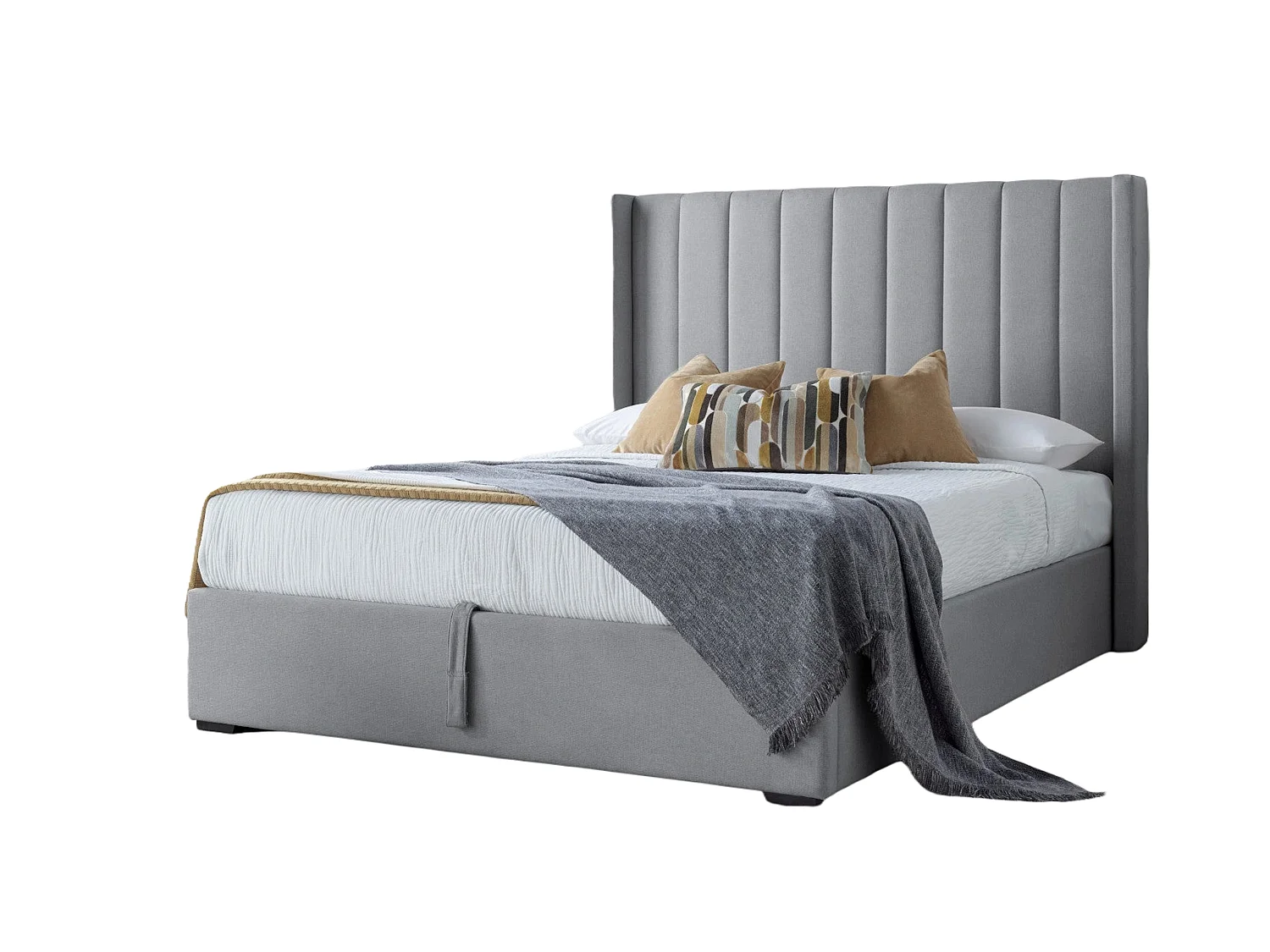 Winged Upholstered Bedframe - 150 x 200 cm Bedframe in Grey