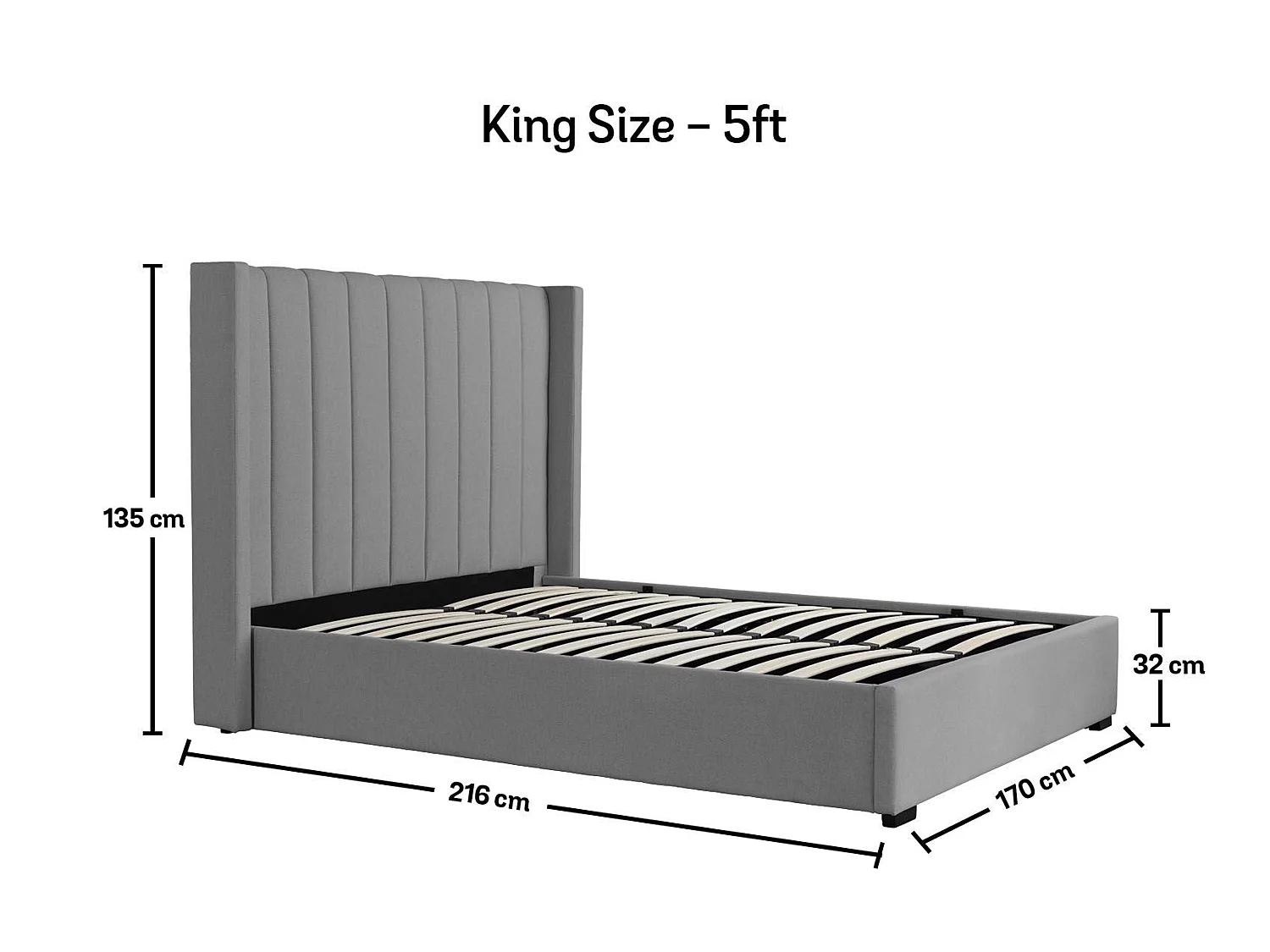 Winged Upholstered Bedframe - 150 x 200 cm Bedframe in Grey
