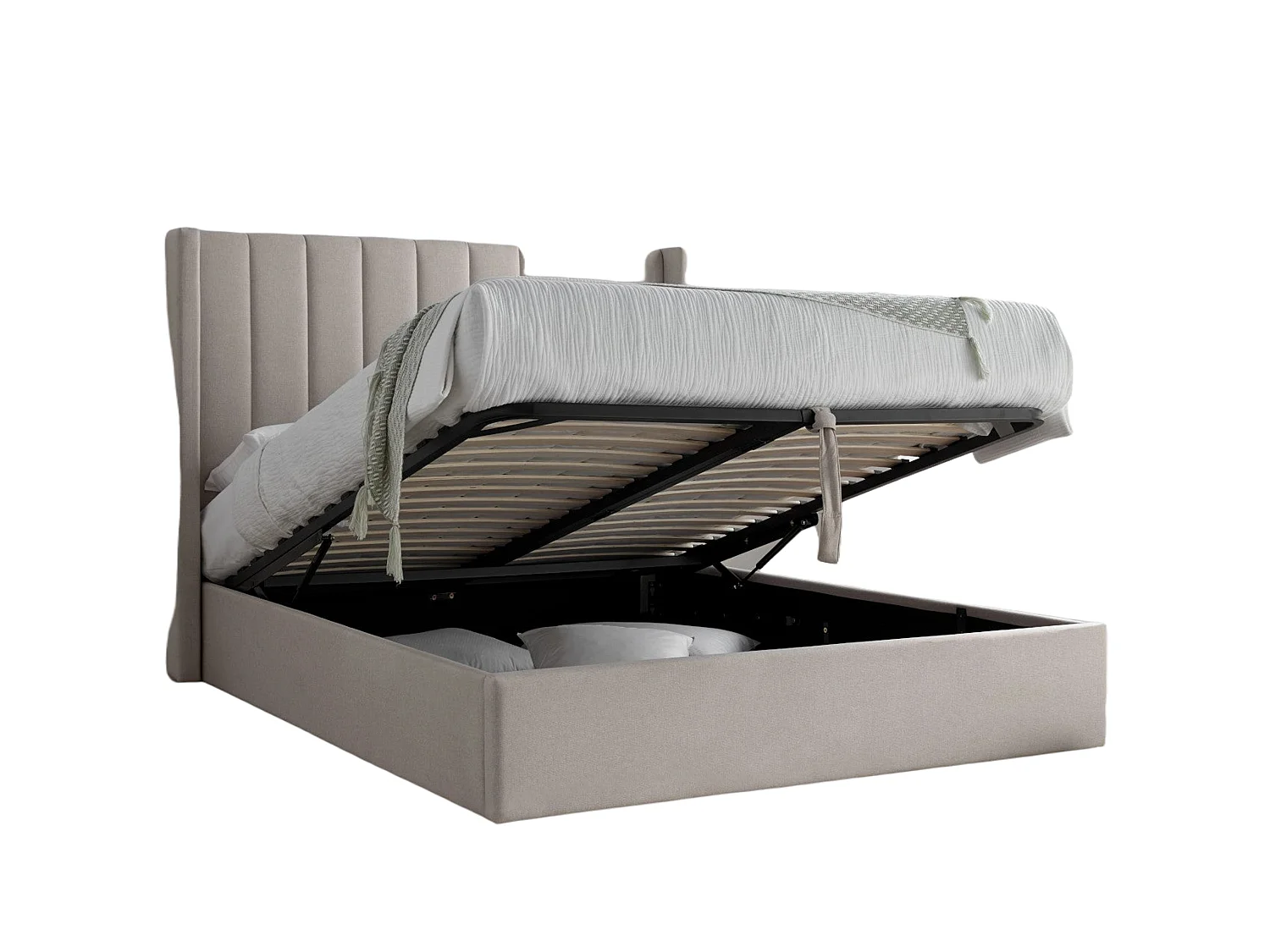 Winged Upholstered Bedframe - 135 x 190 cm Bedframe in Beige