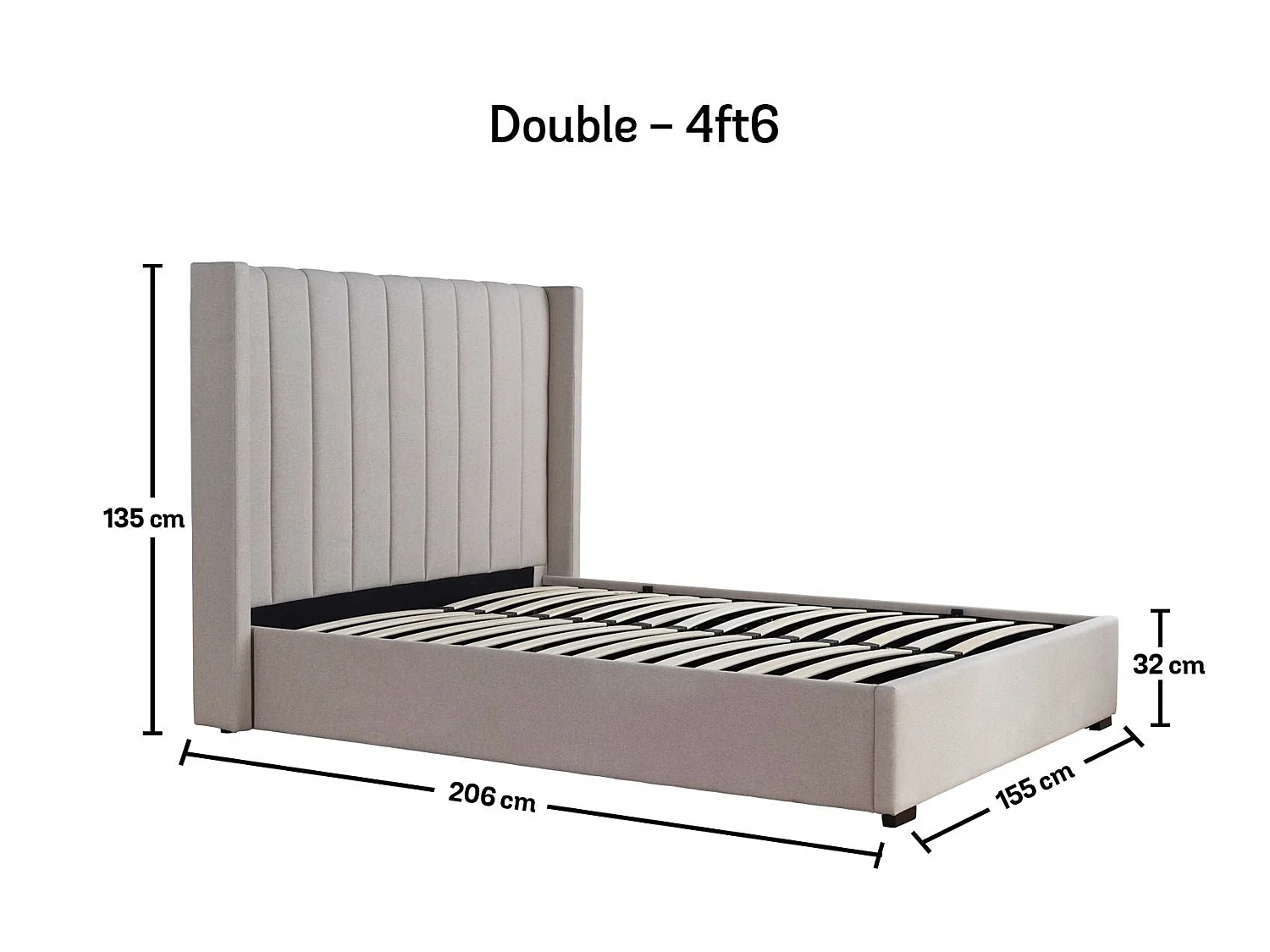 Winged Upholstered Bedframe - 135 x 190 cm Bedframe in Beige