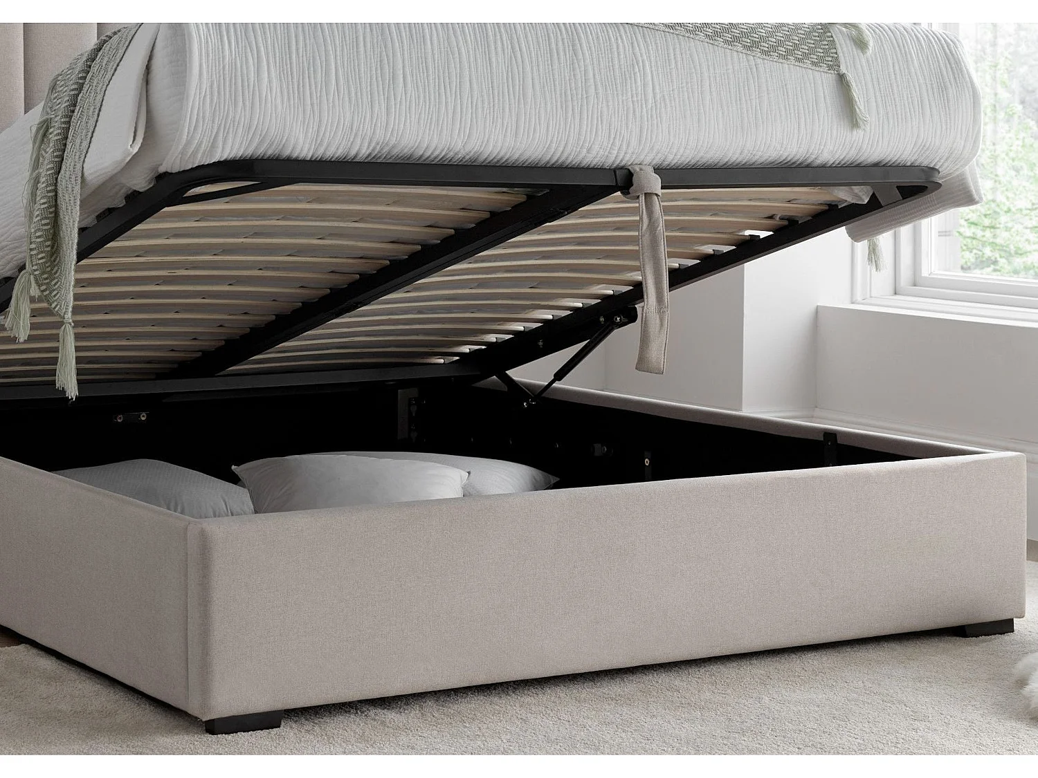 Winged Upholstered Bedframe - 135 x 190 cm Bedframe in Beige