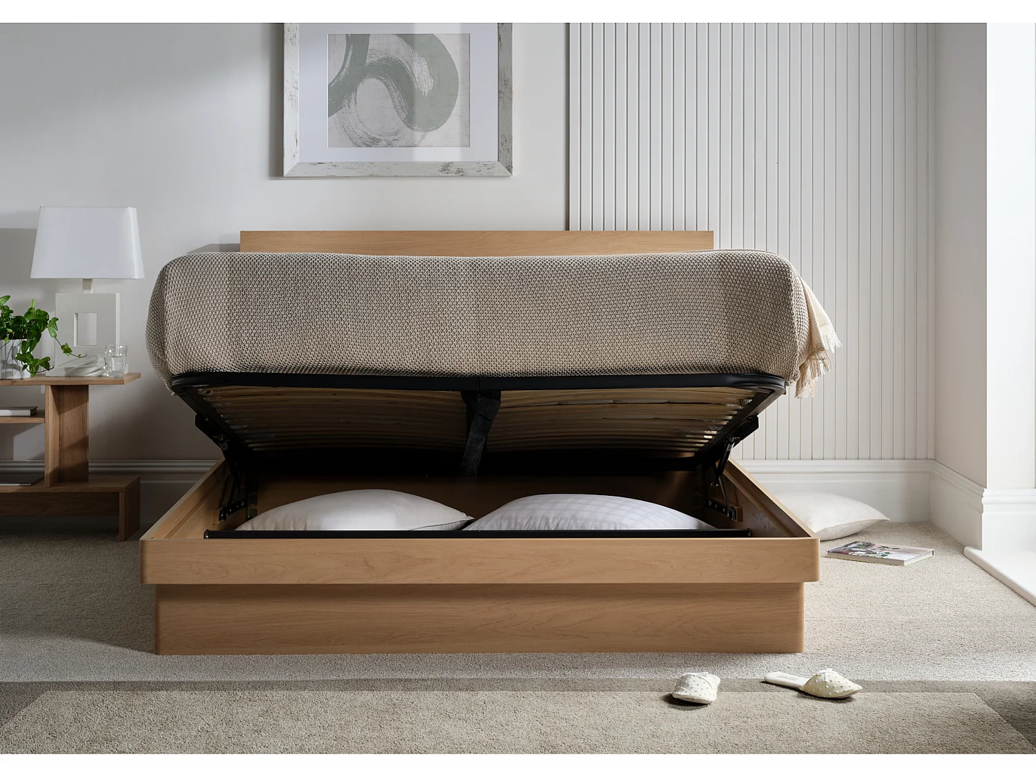 Wood Bedframe - 135 x 190 cm Bedframe in Beige