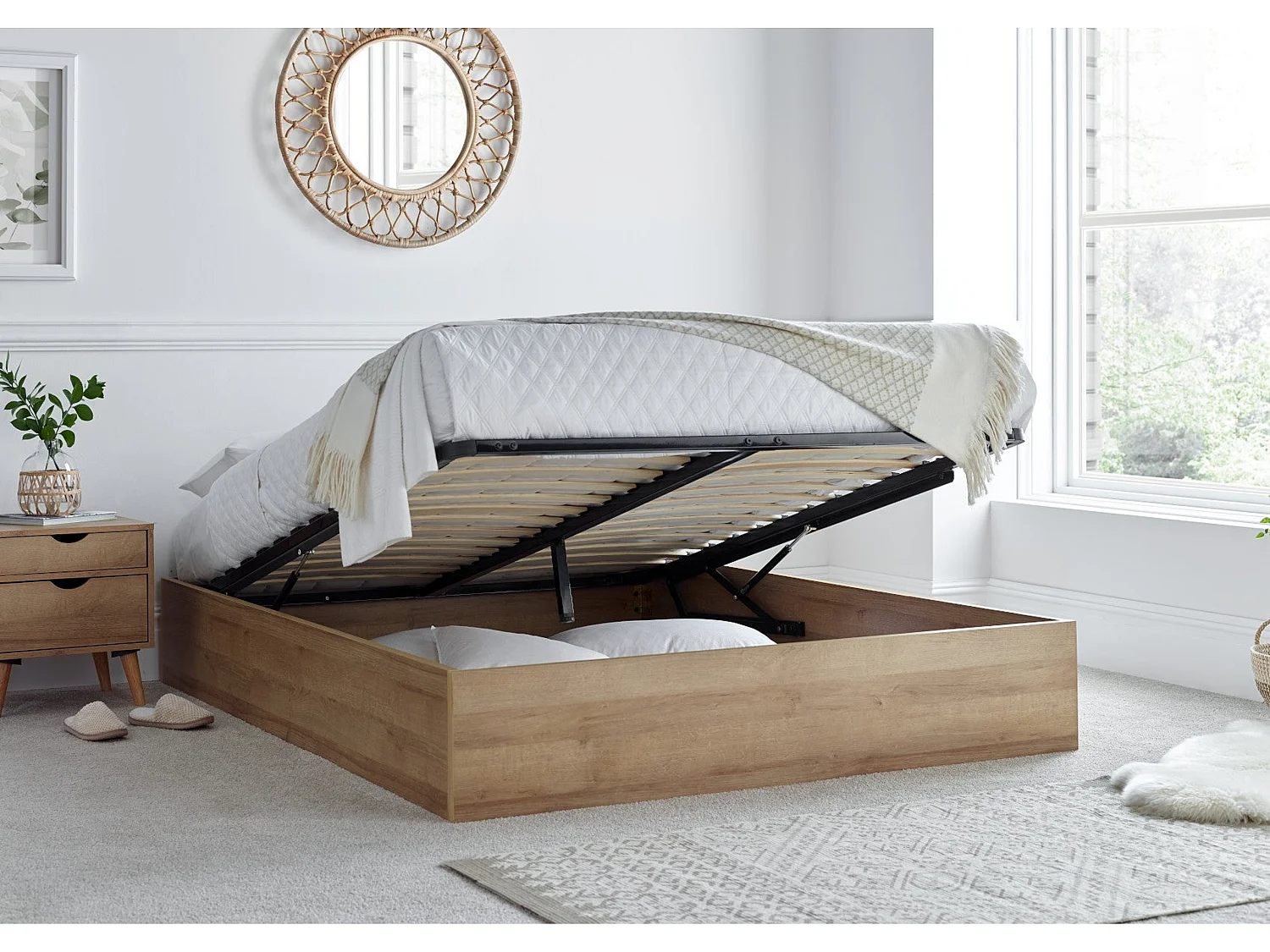 Oak Bedframe - 135 x 190 cm Bedframe in Cream