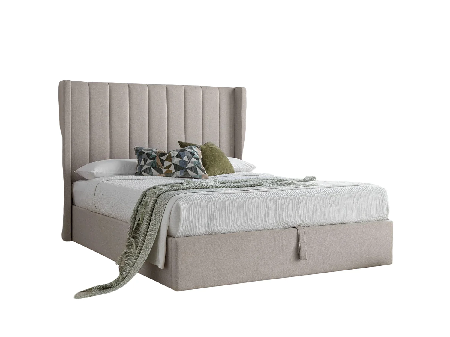 Winged Upholstered Bedframe - 150 x 200 cm Bedframe in Beige