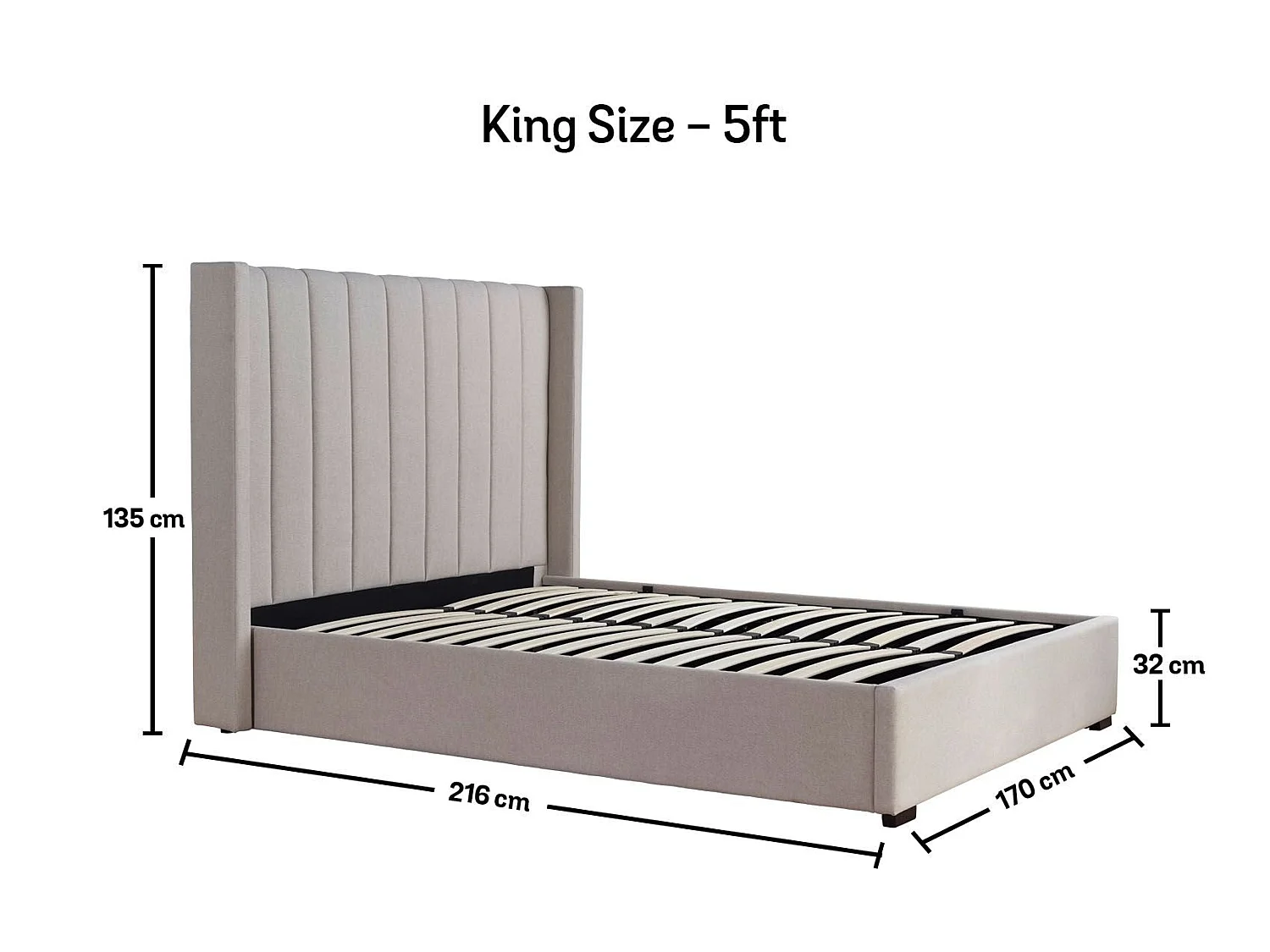 Winged Upholstered Bedframe - 150 x 200 cm Bedframe in Beige