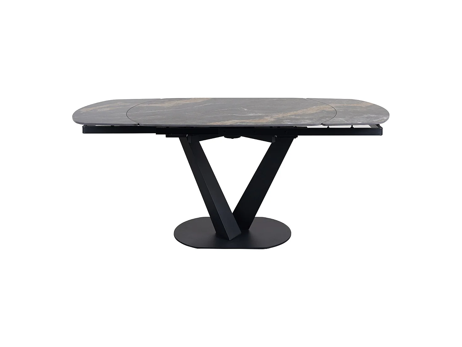 Table à rallonge 120/160 x 90 cm, pied central métallique et plateau en céramique imitation marbre Black Geology