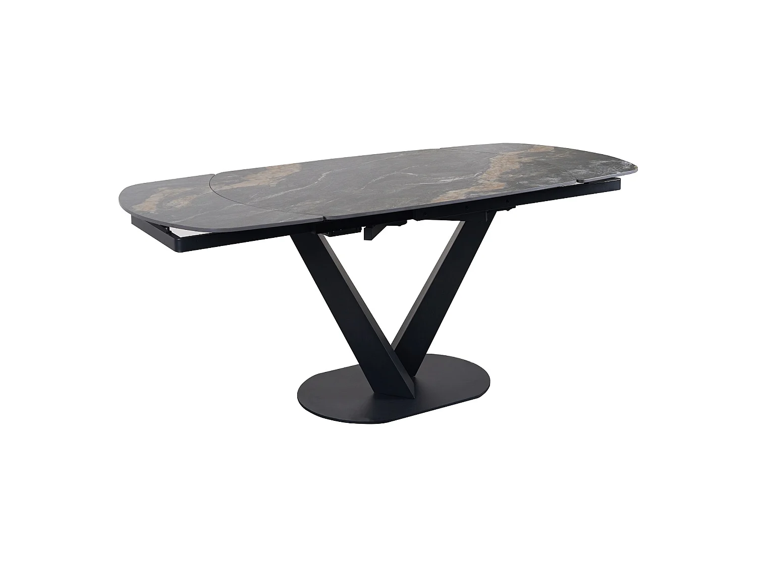 Table à rallonge 120/160 x 90 cm, pied central métallique et plateau en céramique imitation marbre Black Geology