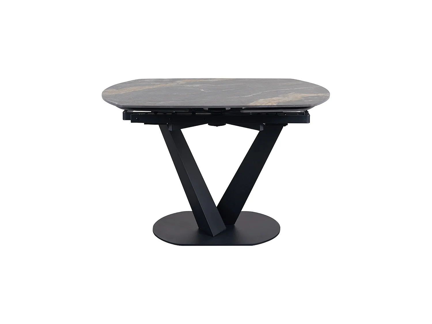 Table à rallonge 120/160 x 90 cm, pied central métallique et plateau en céramique imitation marbre Black Geology