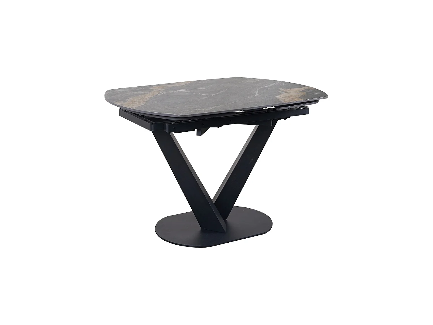 Table à rallonge 120/160 x 90 cm, pied central métallique et plateau en céramique imitation marbre Black Geology