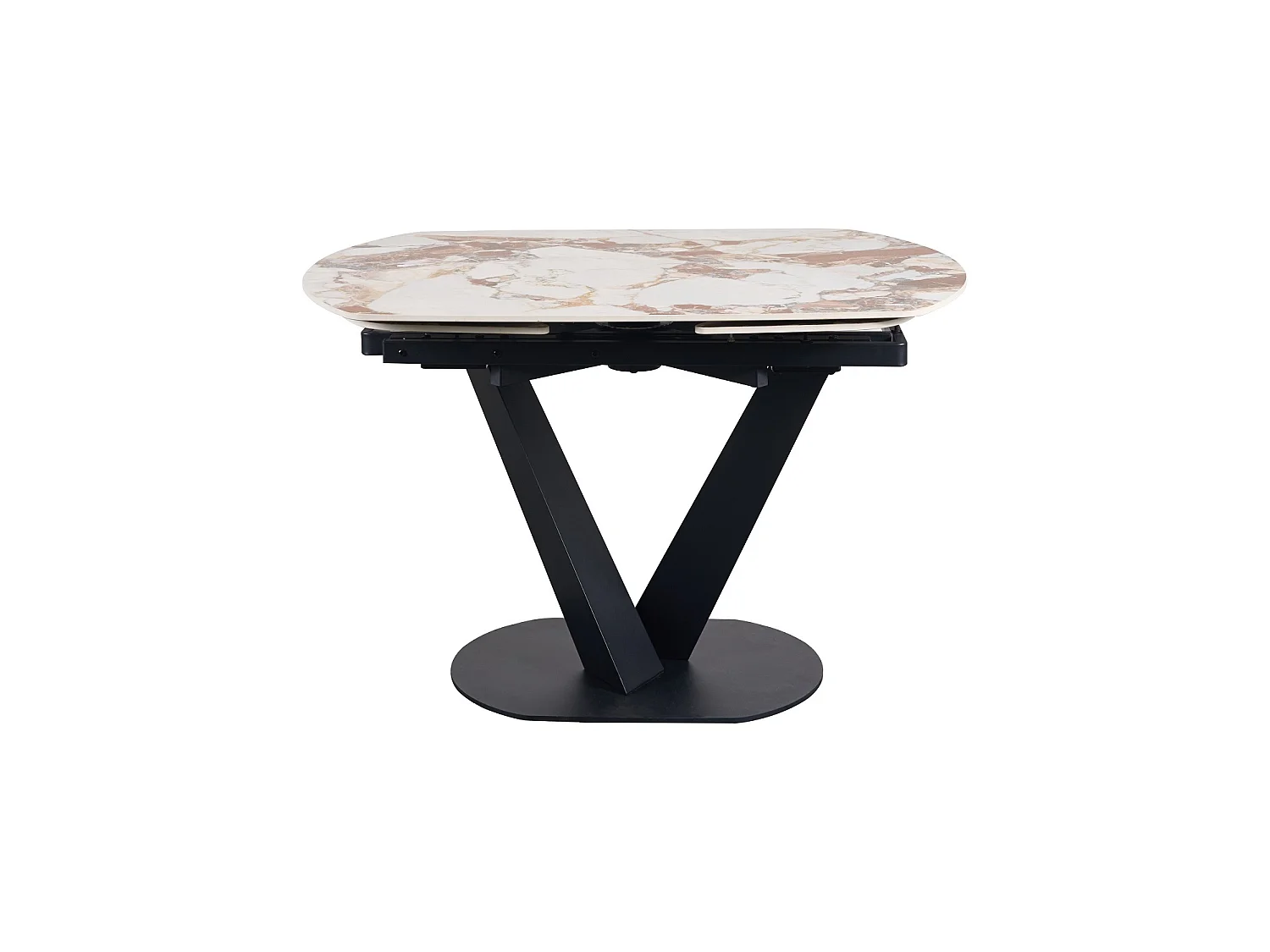 Table à rallonge 120/160 x 90 cm, pied central métallique avec plateau en céramique marbre Patagonia