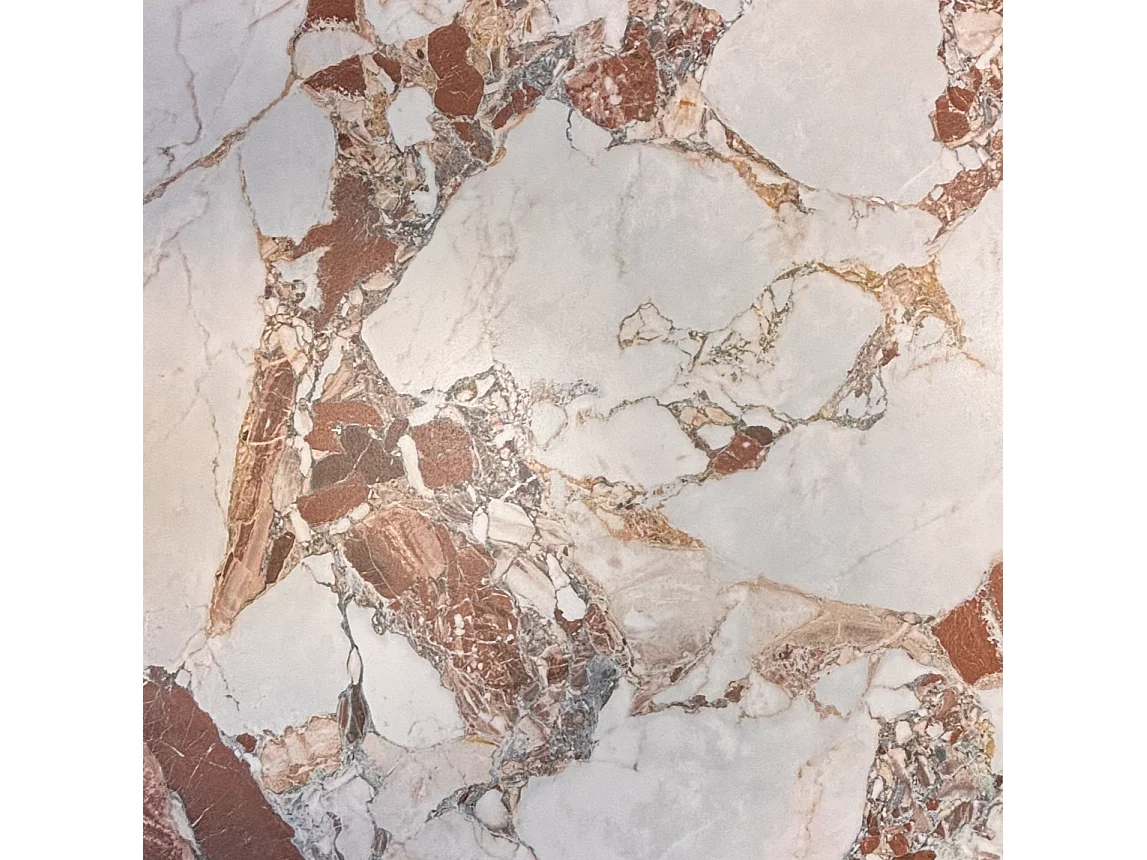 Table à rallonge 120/160 x 90 cm, pied central métallique avec plateau en céramique marbre Patagonia