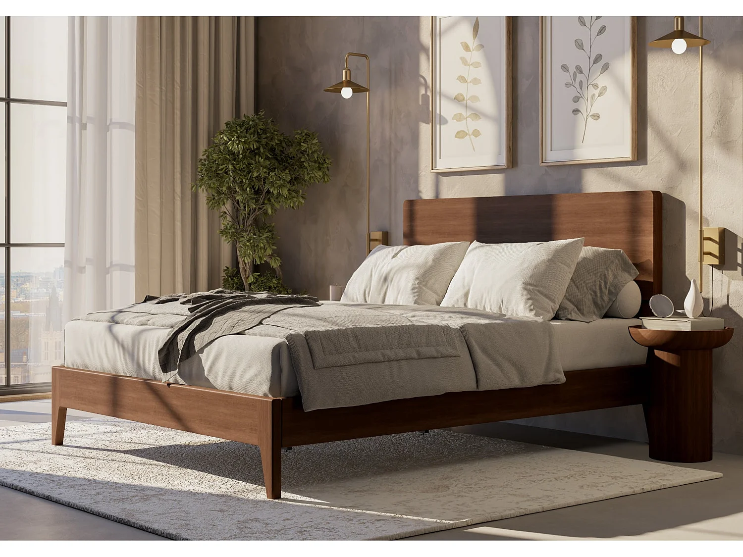 Wood Bedframe - 135 x 190 cm Bedframe in Dark Brown