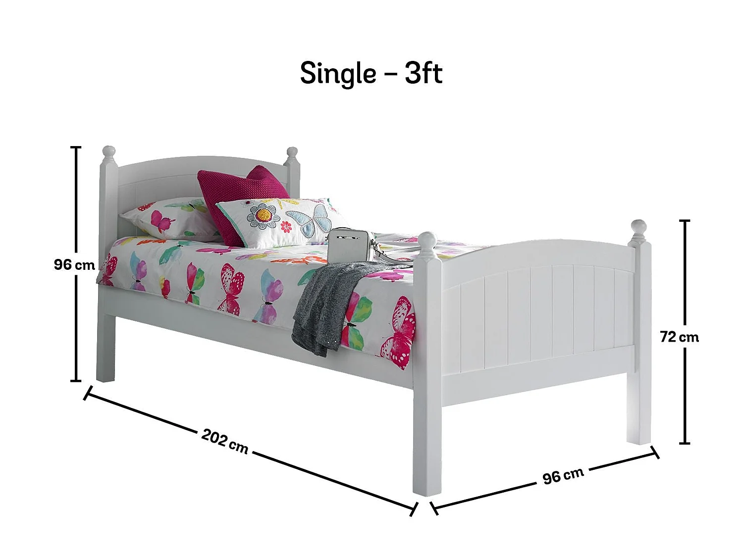 Solo Painted Wood Bedframe - 90 x 190 cm Bedframe in White