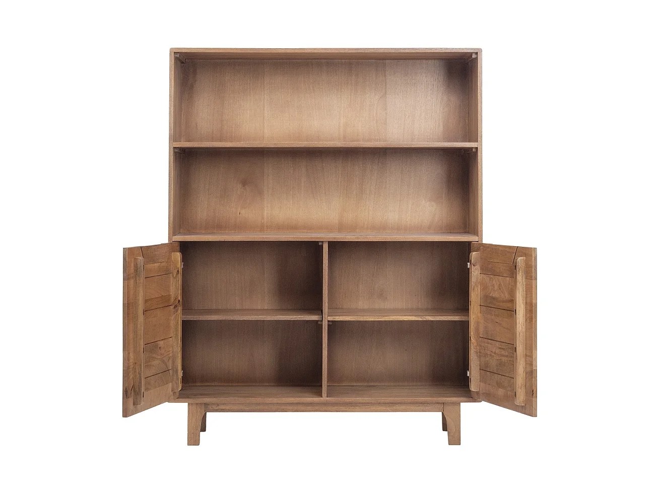 Buffet haut en bois de manguier couleur naturelle, 2 portes et pieds en bois