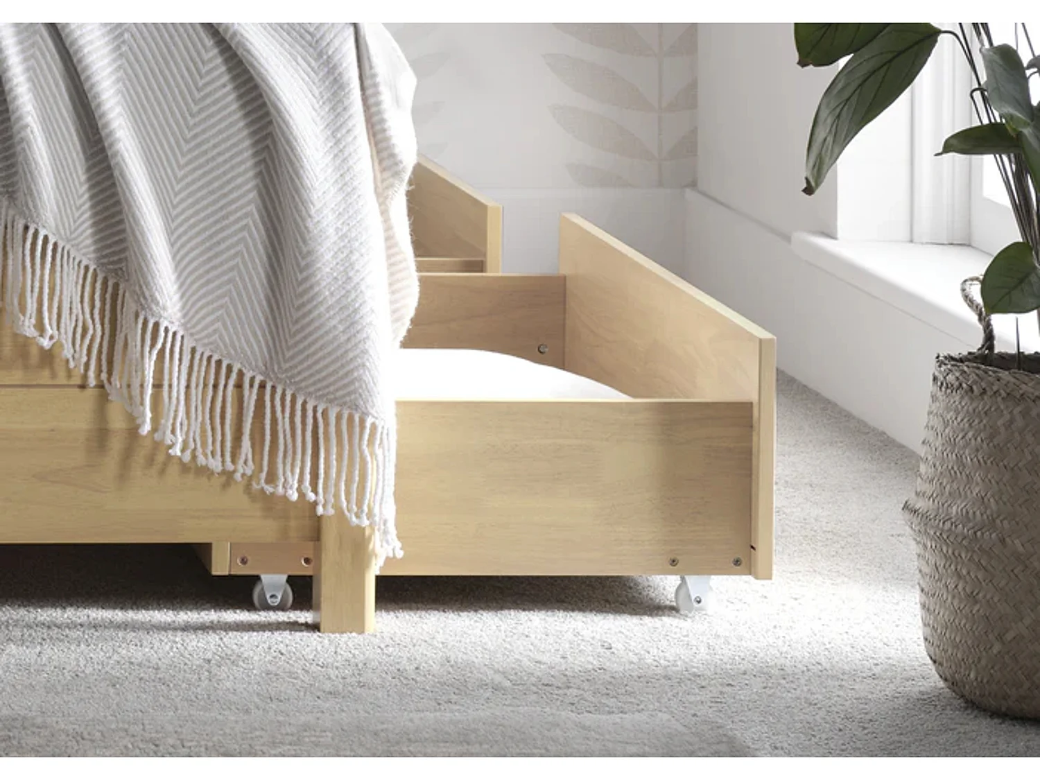 Oak Finish Bedframe - 135 x 190 cm Bedframe in Beige