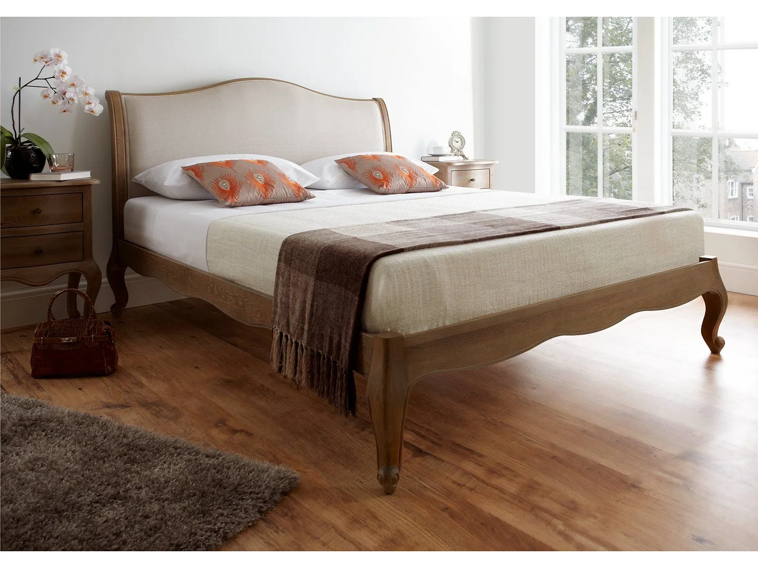 Oak Bedframe - 150 x 200 cm Bedframe in Beige