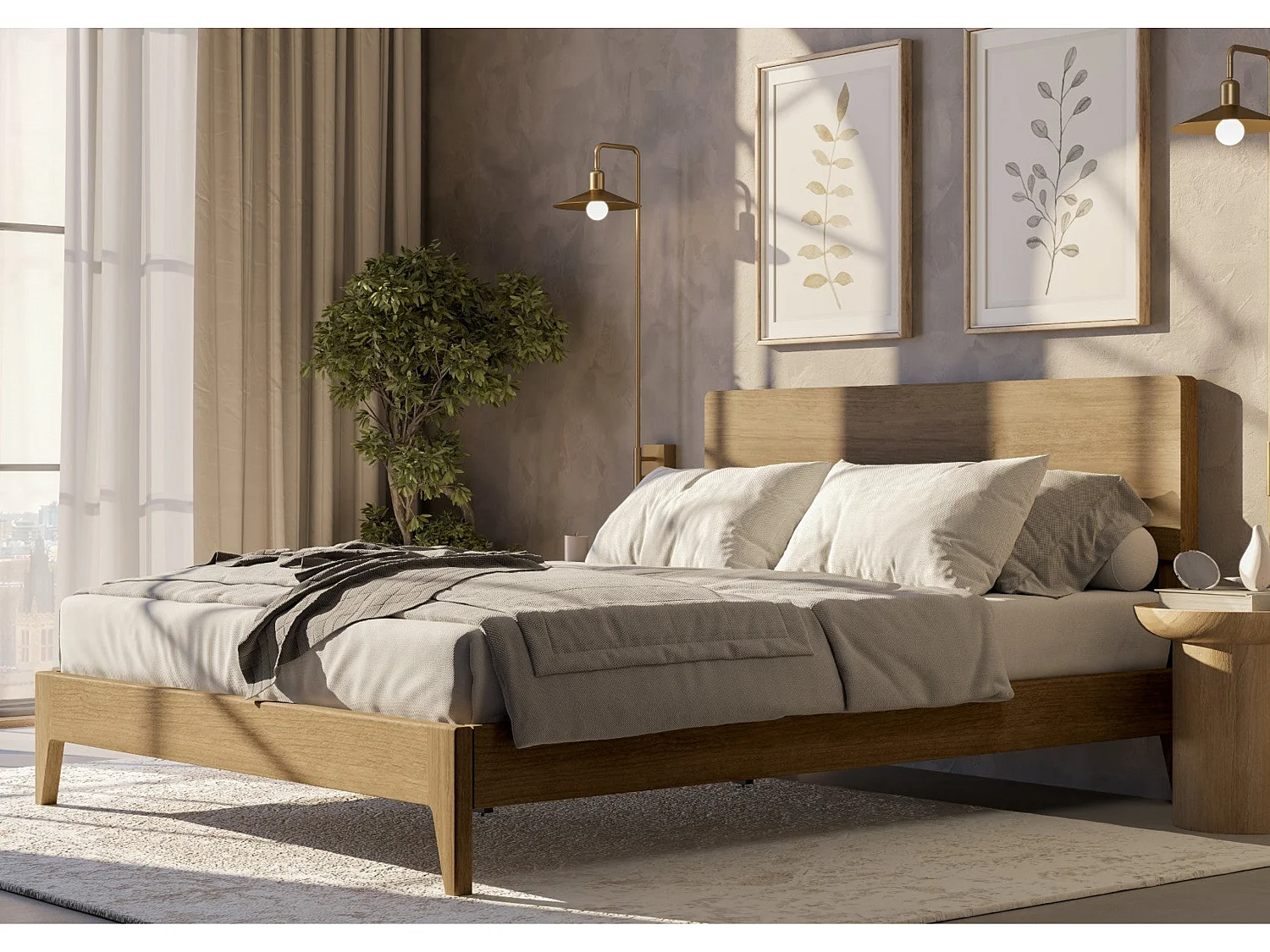 Wood Bedframe - 135 x 190 cm Bedframe in Beige