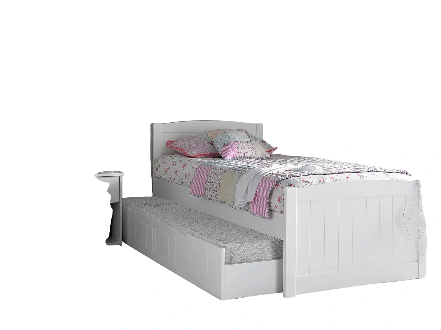 Painted Wood Bedframe - 90 x 190 cm Bedframe Rollout Underbed Feature in White