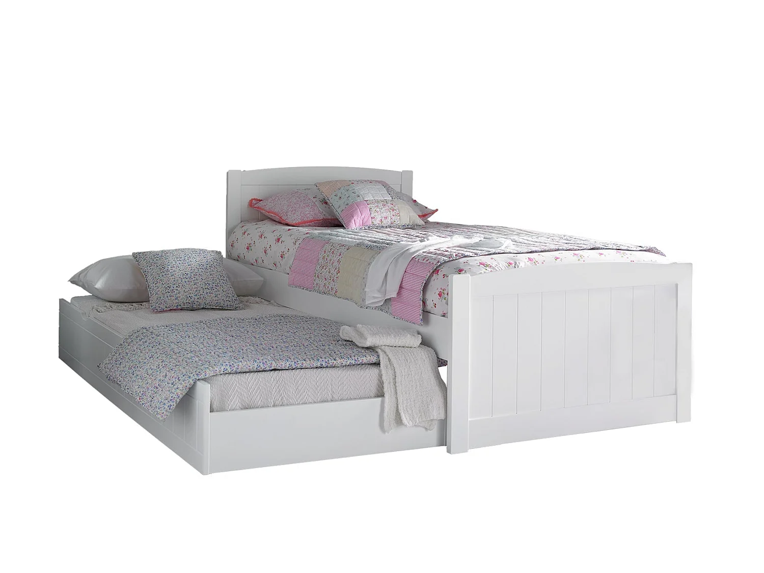 Painted Wood Bedframe - 90 x 190 cm Bedframe Rollout Underbed Feature in White