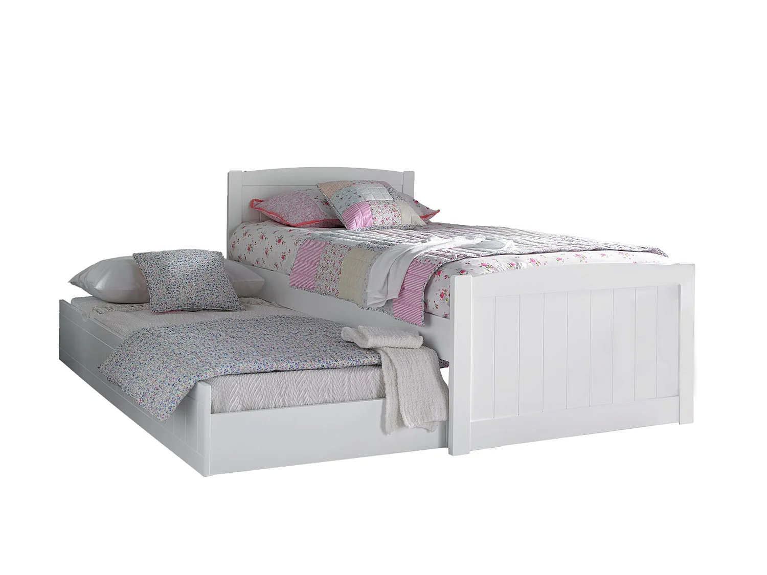 Painted Wood Bedframe - 90 x 190 cm Bedframe Rollout Underbed Feature in White