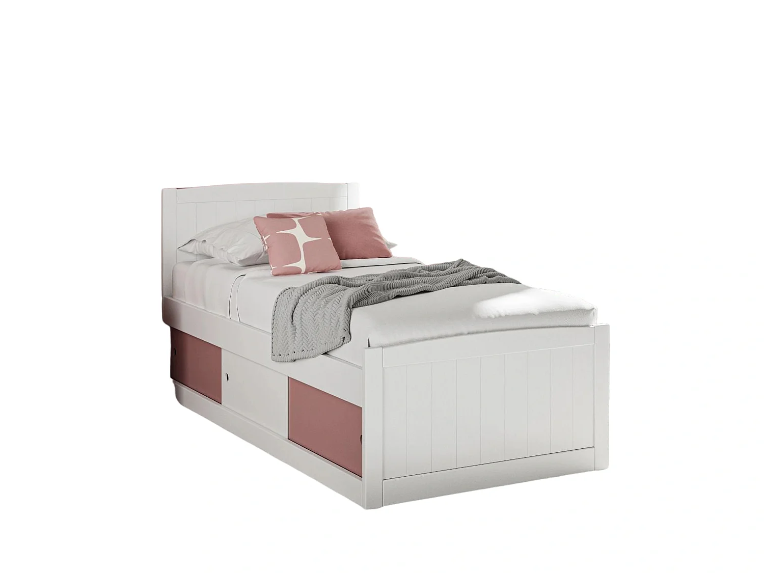 Painted Wood Bedframe - 90 x 190 cm Bedframe in White