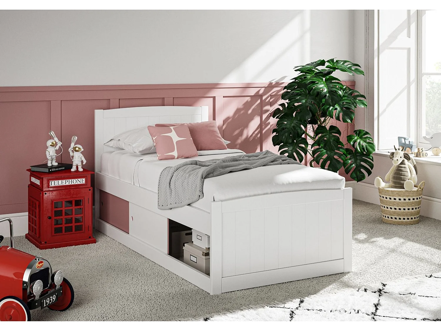 Painted Wood Bedframe - 90 x 190 cm Bedframe in White