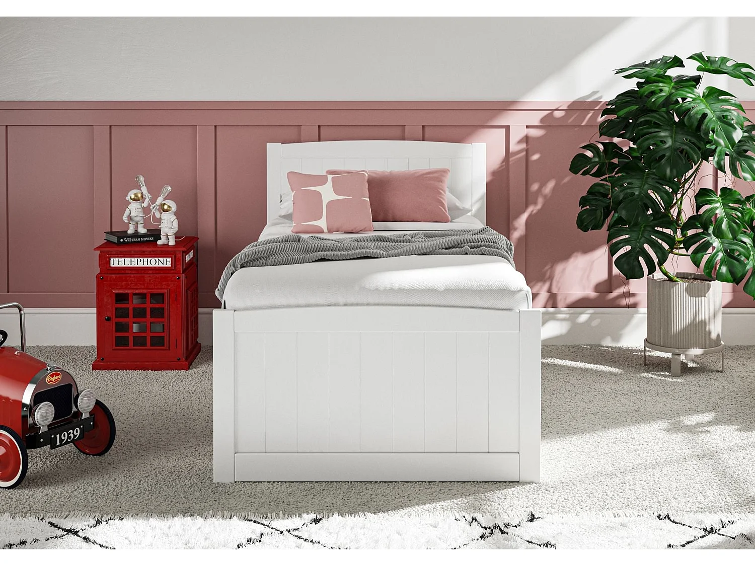 Painted Wood Bedframe - 90 x 190 cm Bedframe in White