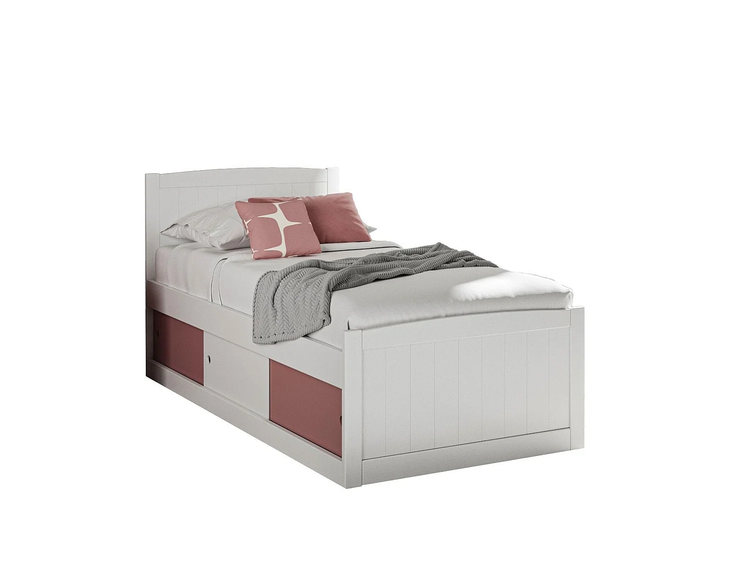 Painted Wood Bedframe - 90 x 190 cm Bedframe in White