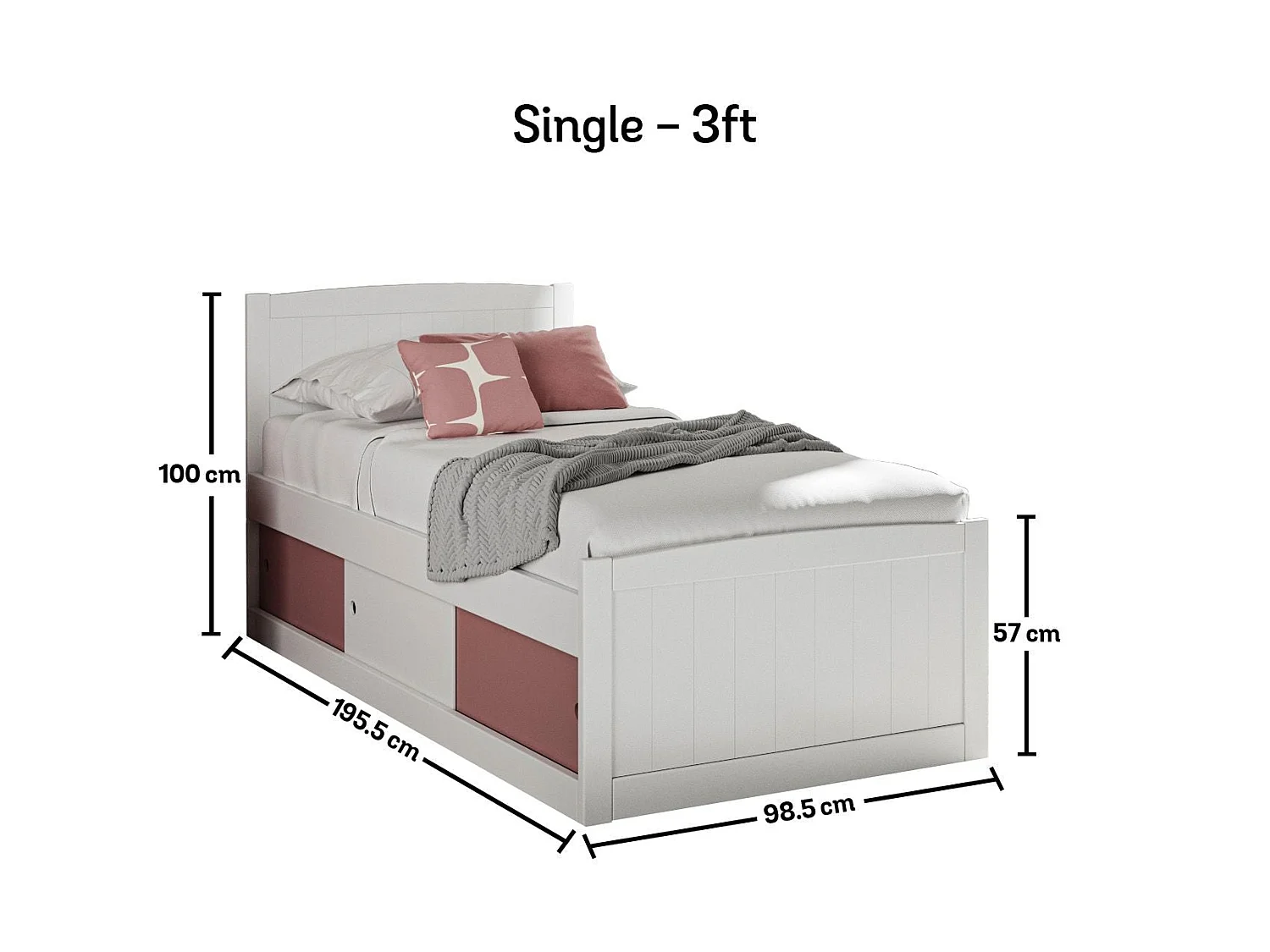 Painted Wood Bedframe - 90 x 190 cm Bedframe in White