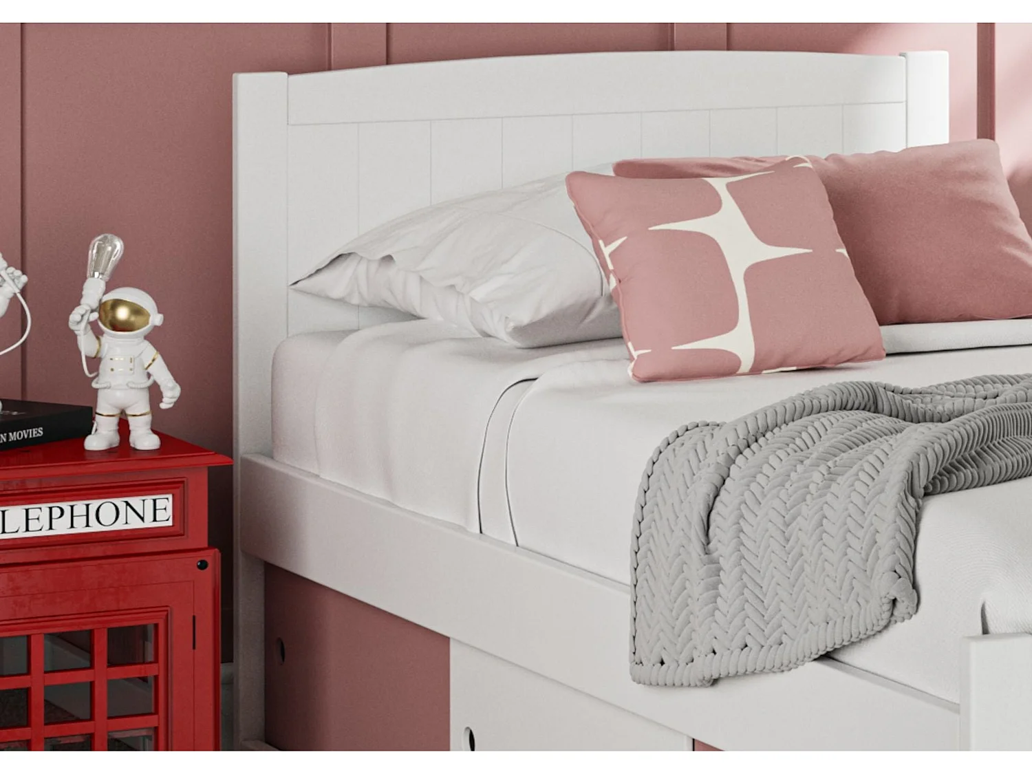Painted Wood Bedframe - 90 x 190 cm Bedframe in White