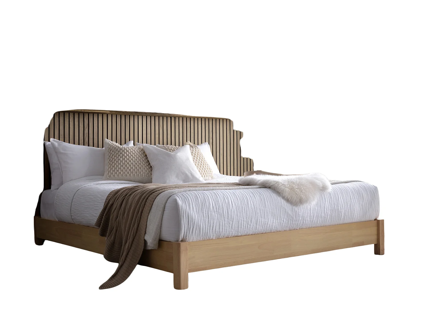 Oak Finish Bedframe - 135 x 190 cm Bedframe in Beige