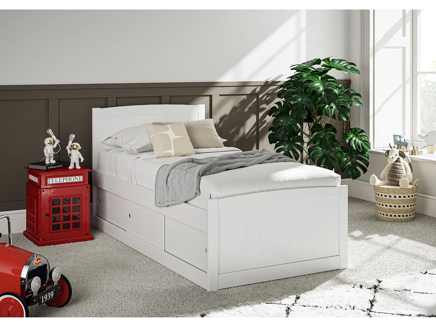 Painted Wood Bedframe - 90 x 190 cm Bedframe in White