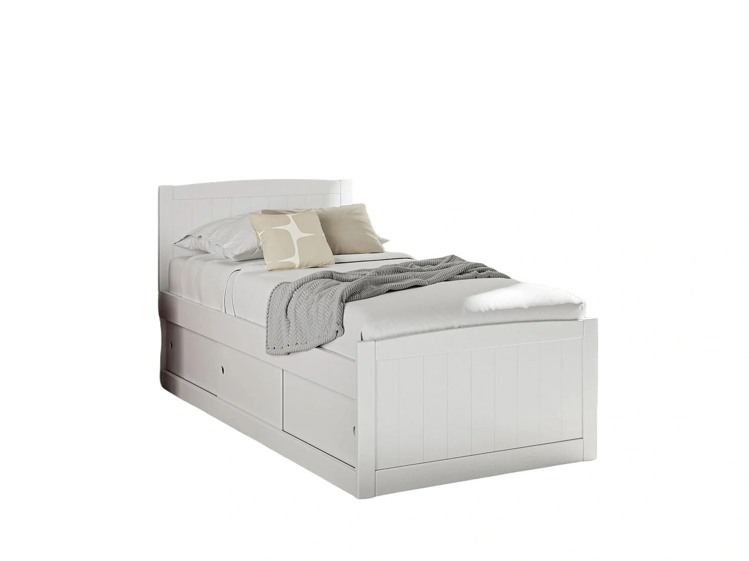Painted Wood Bedframe - 90 x 190 cm Bedframe in White