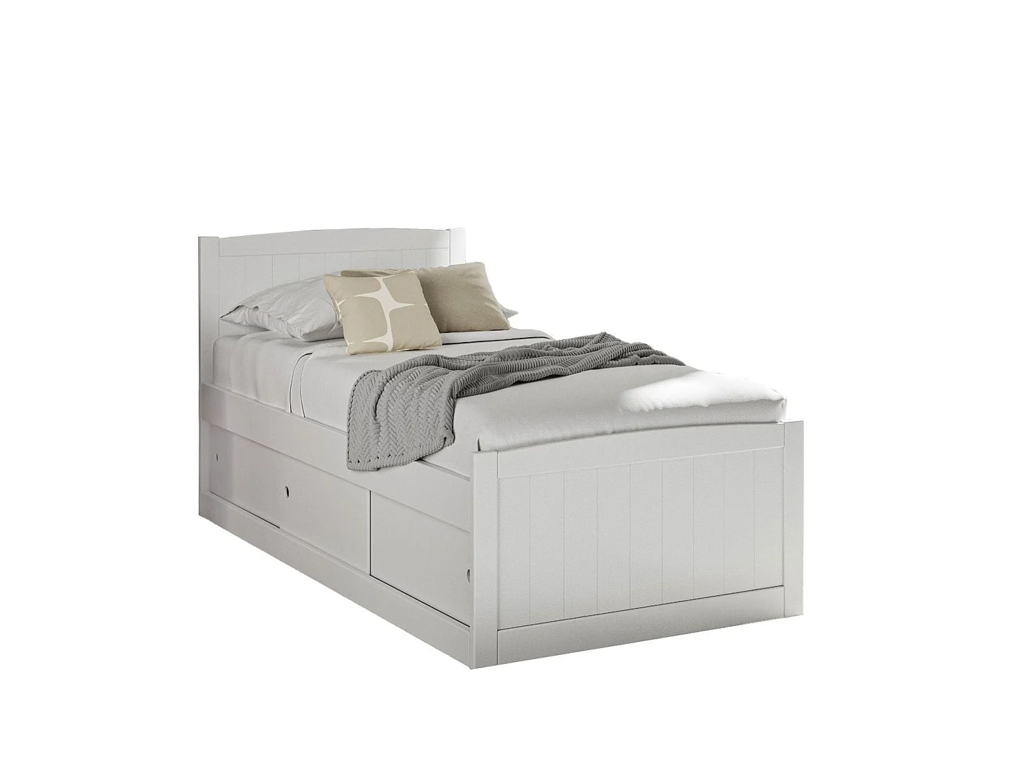 Painted Wood Bedframe - 90 x 190 cm Bedframe in White