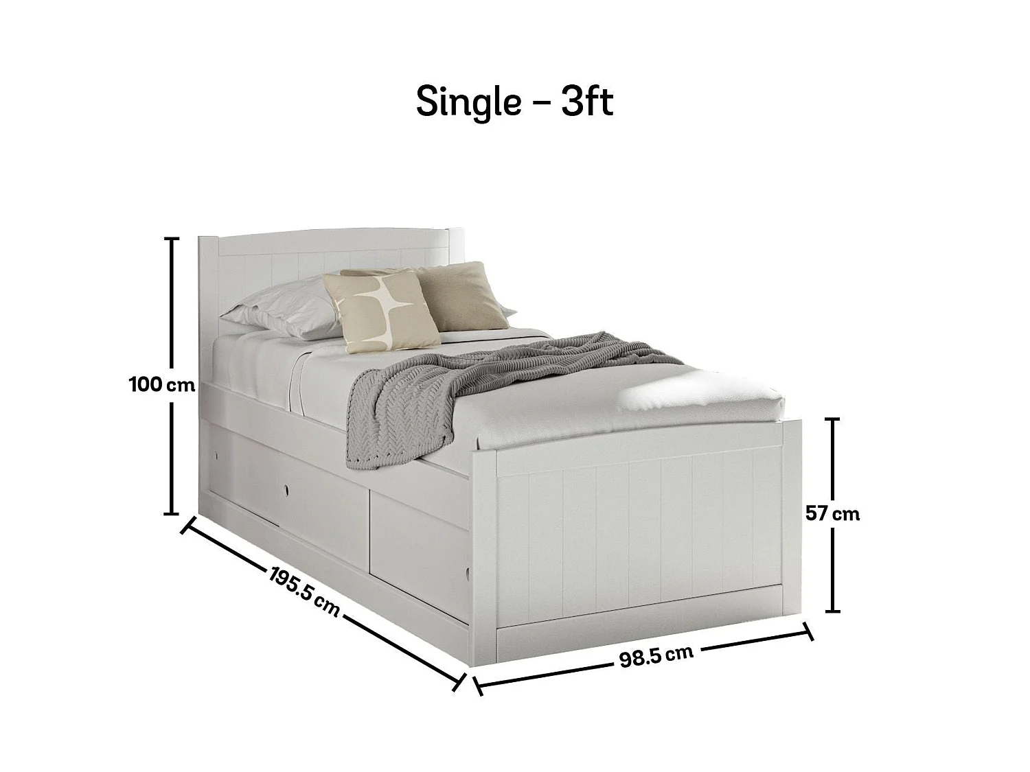 Painted Wood Bedframe - 90 x 190 cm Bedframe in White
