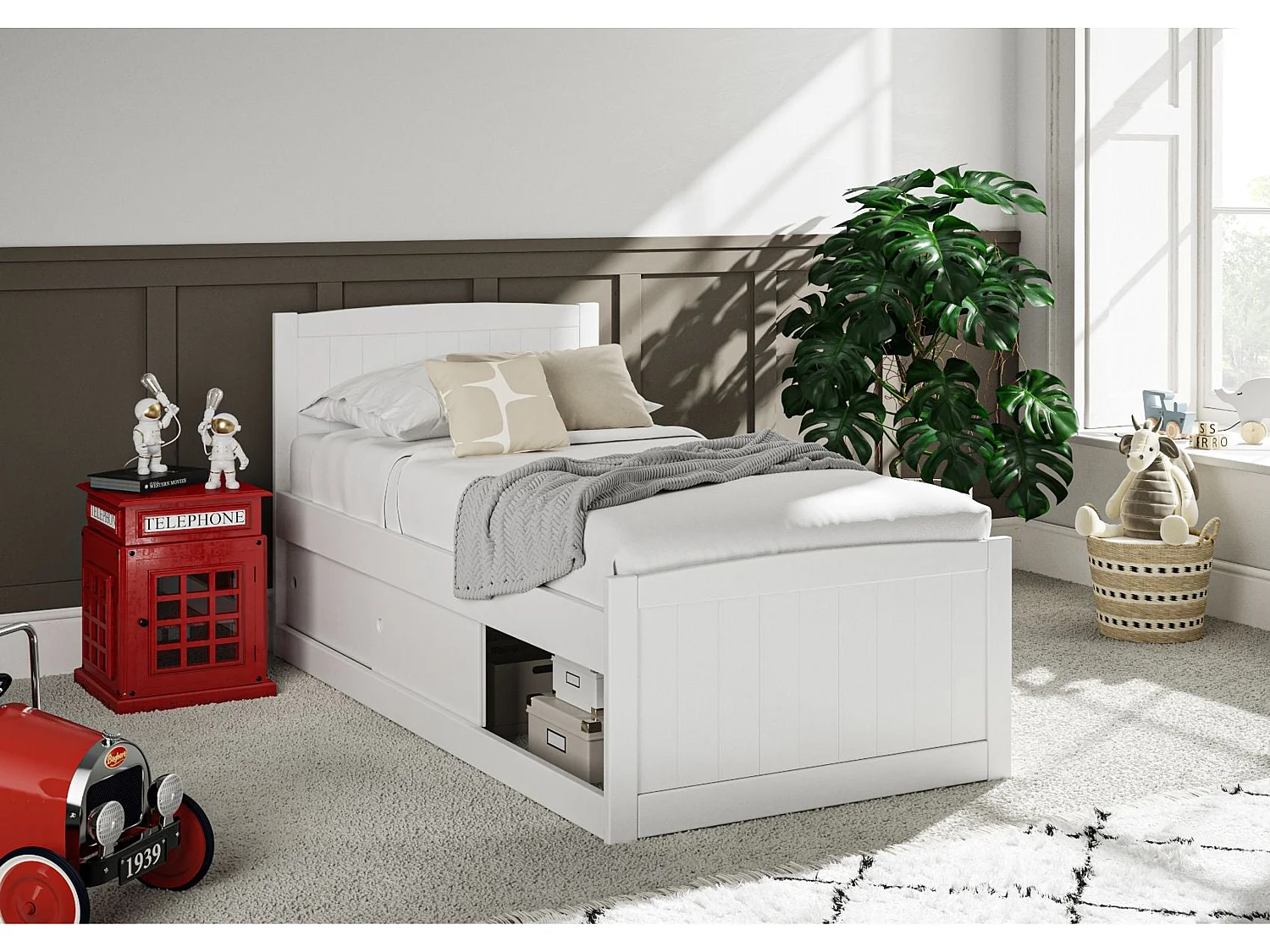 Painted Wood Bedframe - 90 x 190 cm Bedframe in White