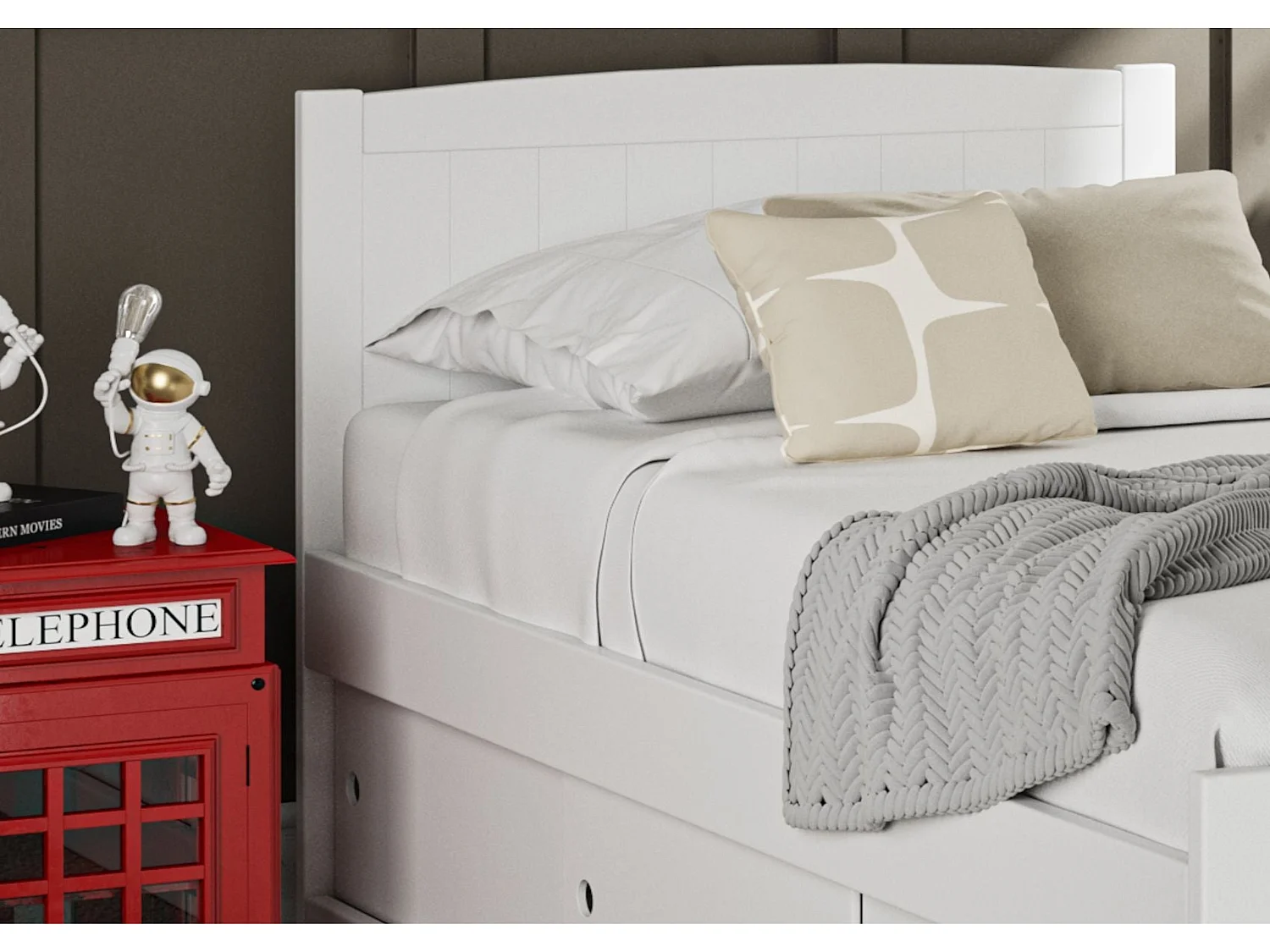 Painted Wood Bedframe - 90 x 190 cm Bedframe in White