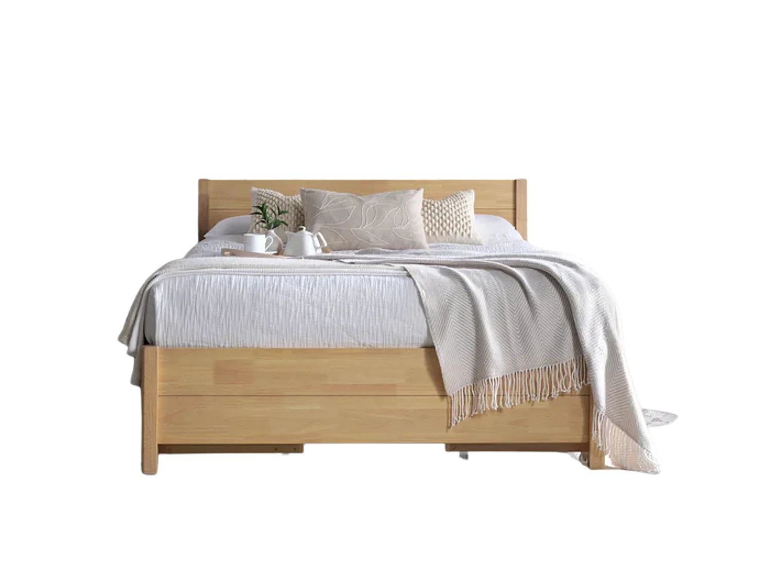 Oak Finish Bedframe - 135 x 190 cm Bedframe in Beige