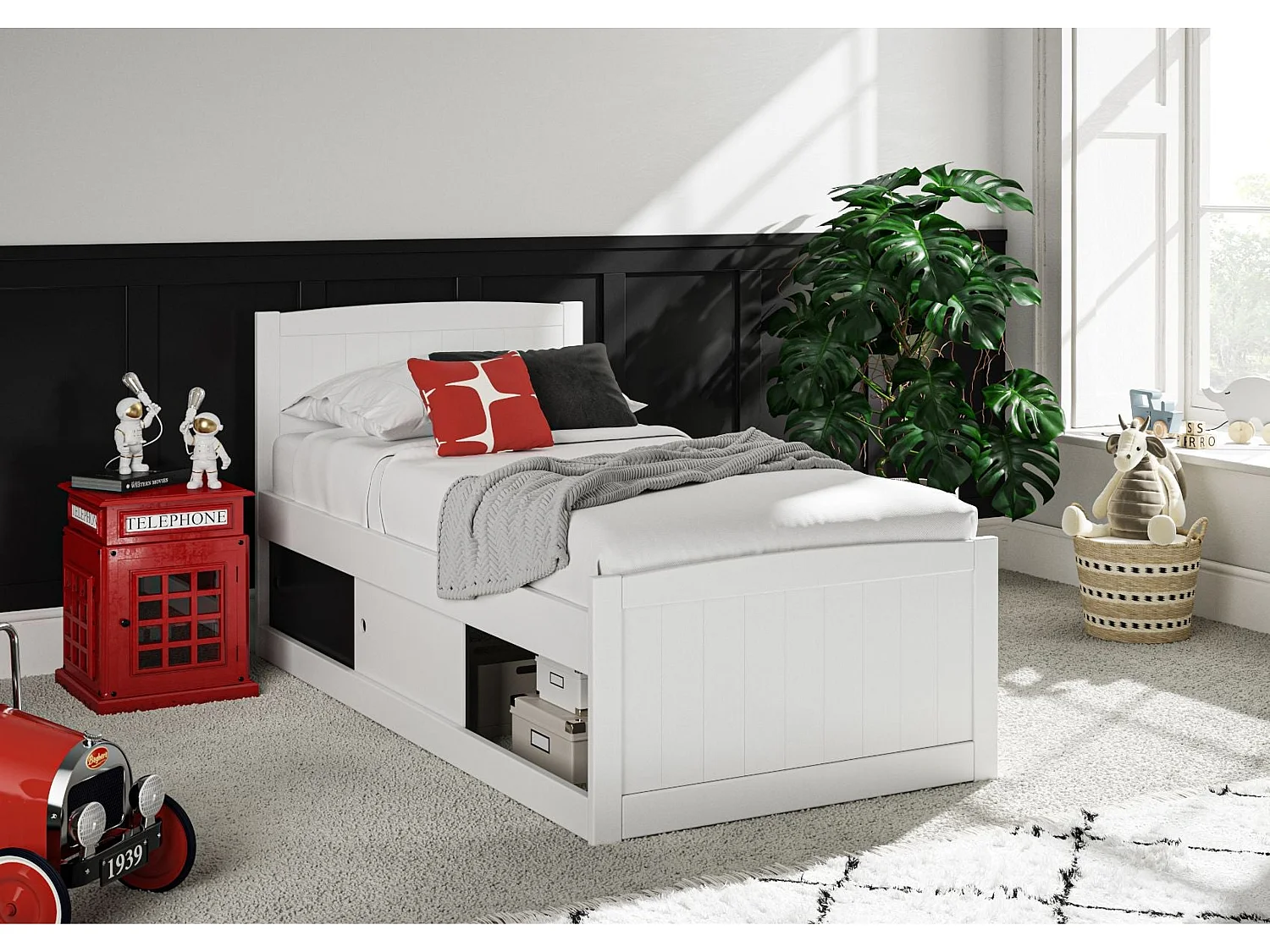 Painted Wood Bedframe - 90 x 190 cm Bedframe in Black