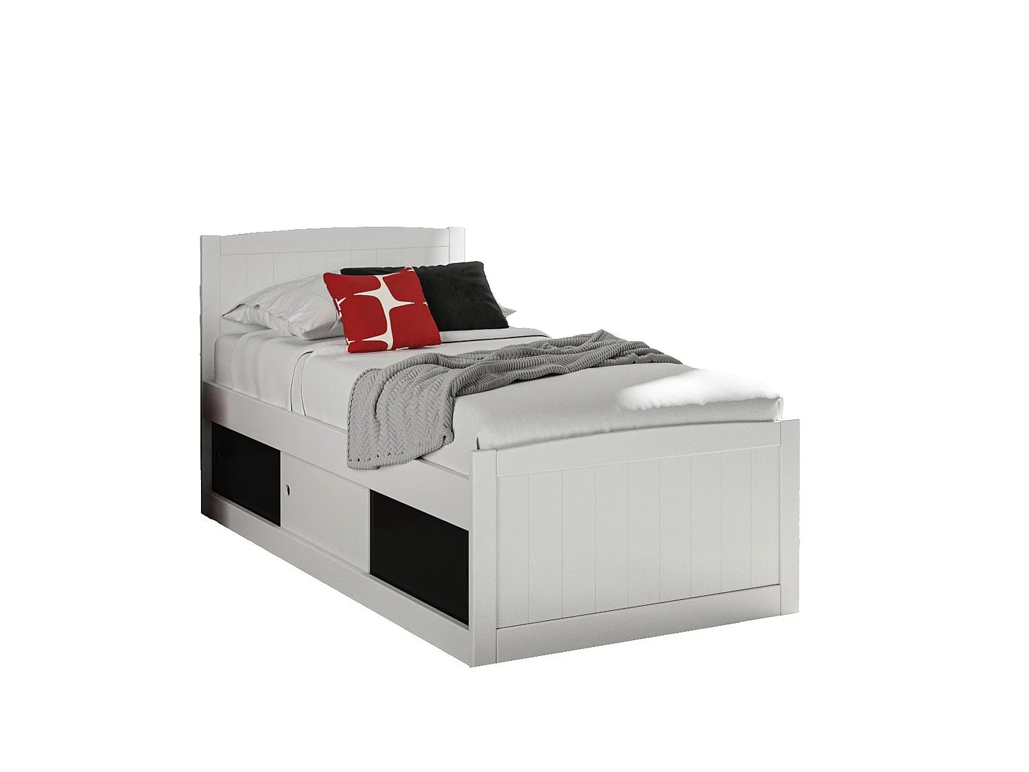 Painted Wood Bedframe - 90 x 190 cm Bedframe in Black