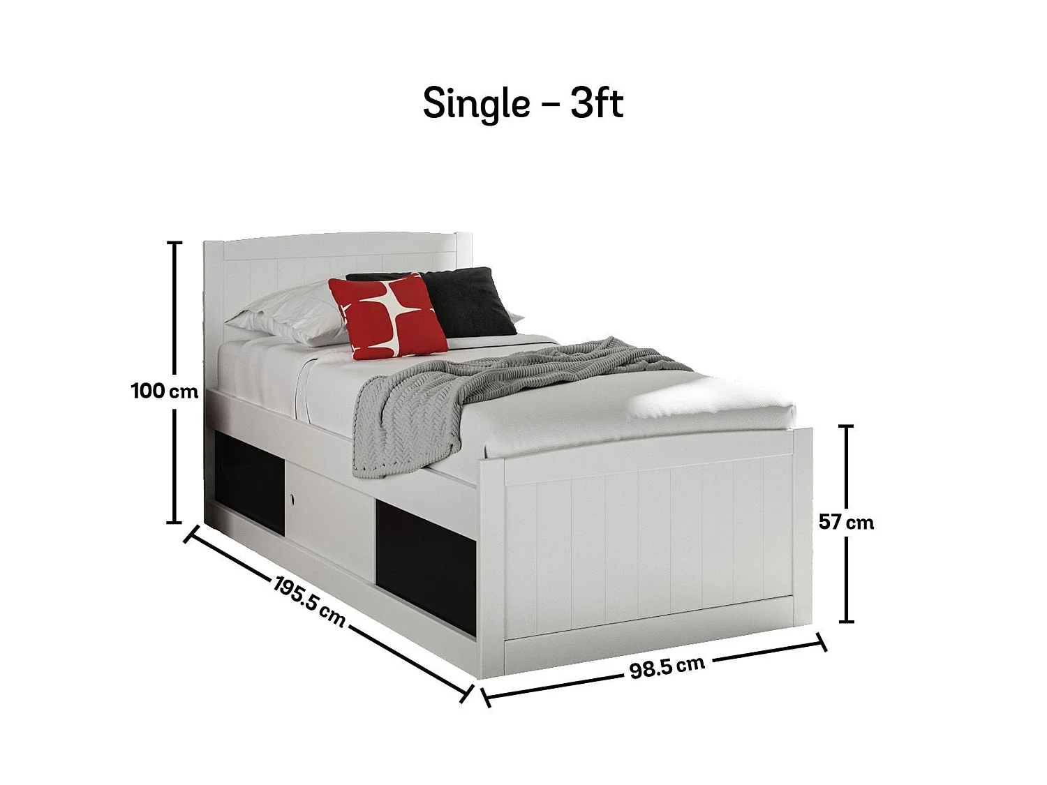 Painted Wood Bedframe - 90 x 190 cm Bedframe in Black