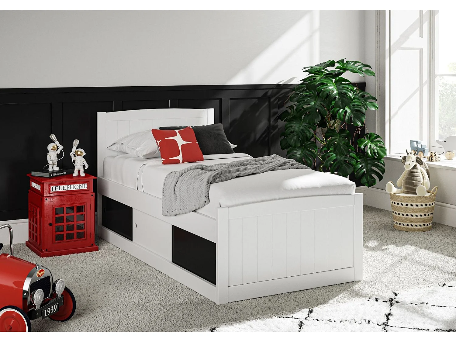 Painted Wood Bedframe - 90 x 190 cm Bedframe in Black