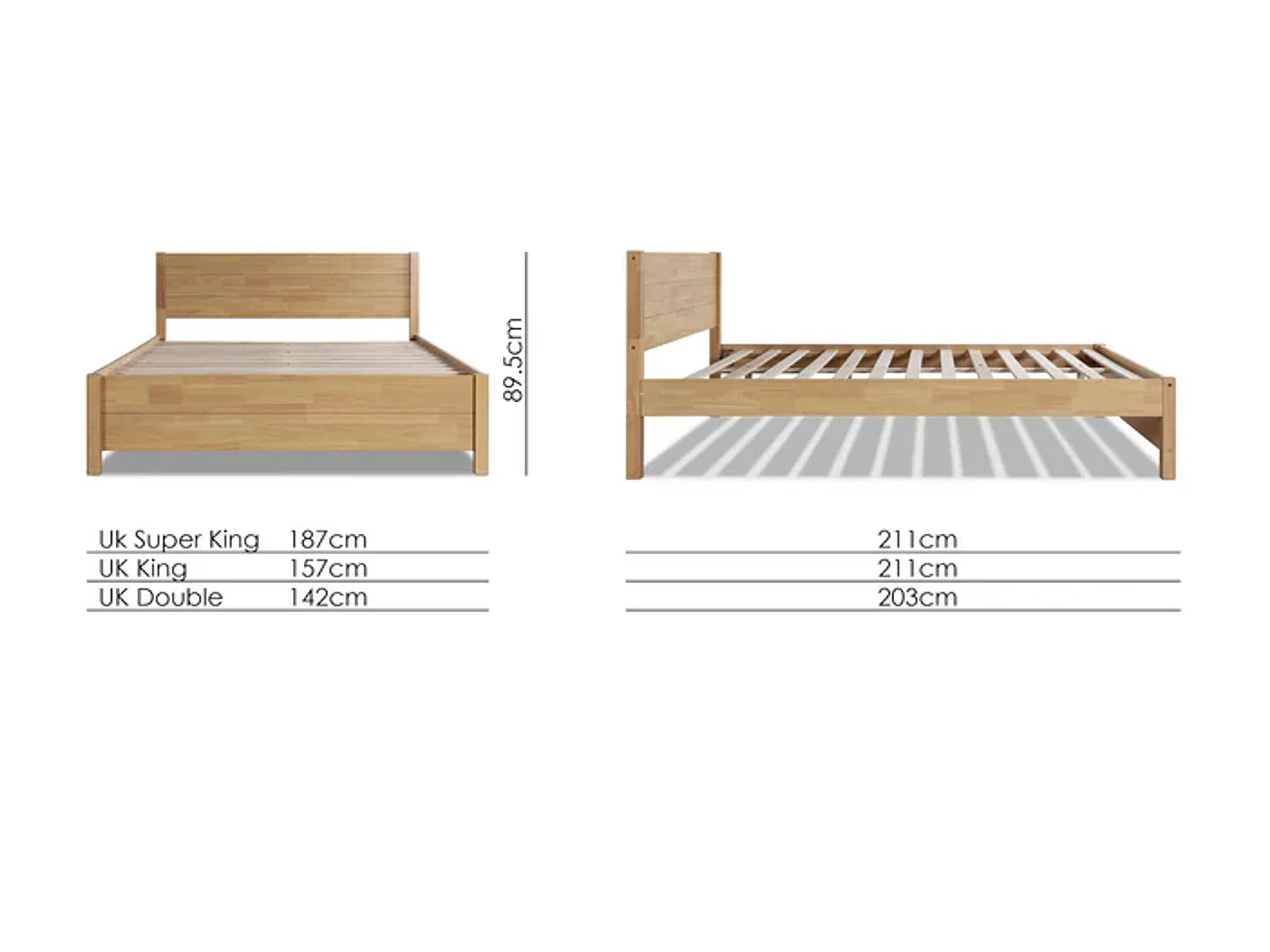 Oak Finish Bedframe - 135 x 190 cm Bedframe in Beige