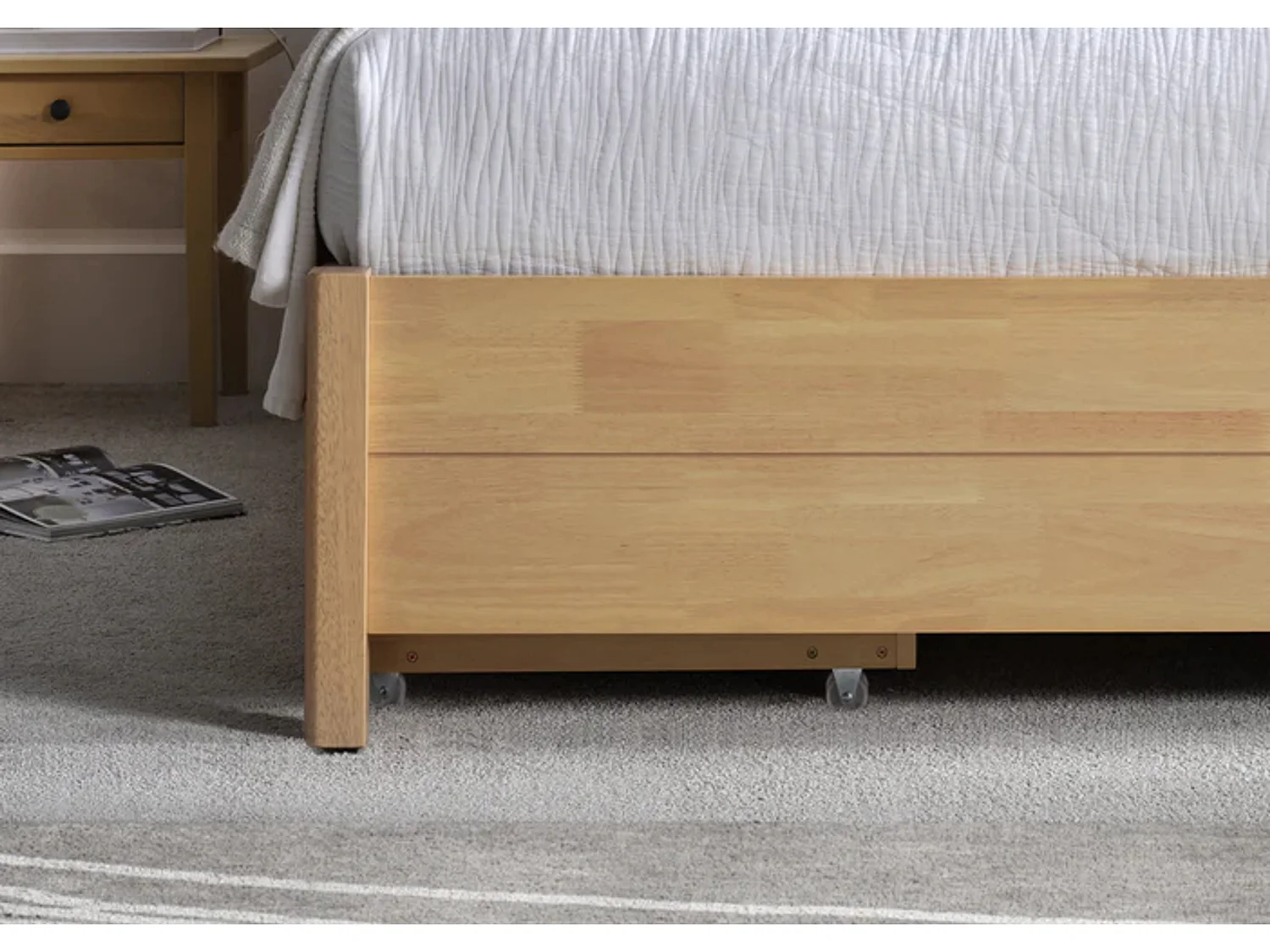 Oak Finish Bedframe - 135 x 190 cm Bedframe in Beige