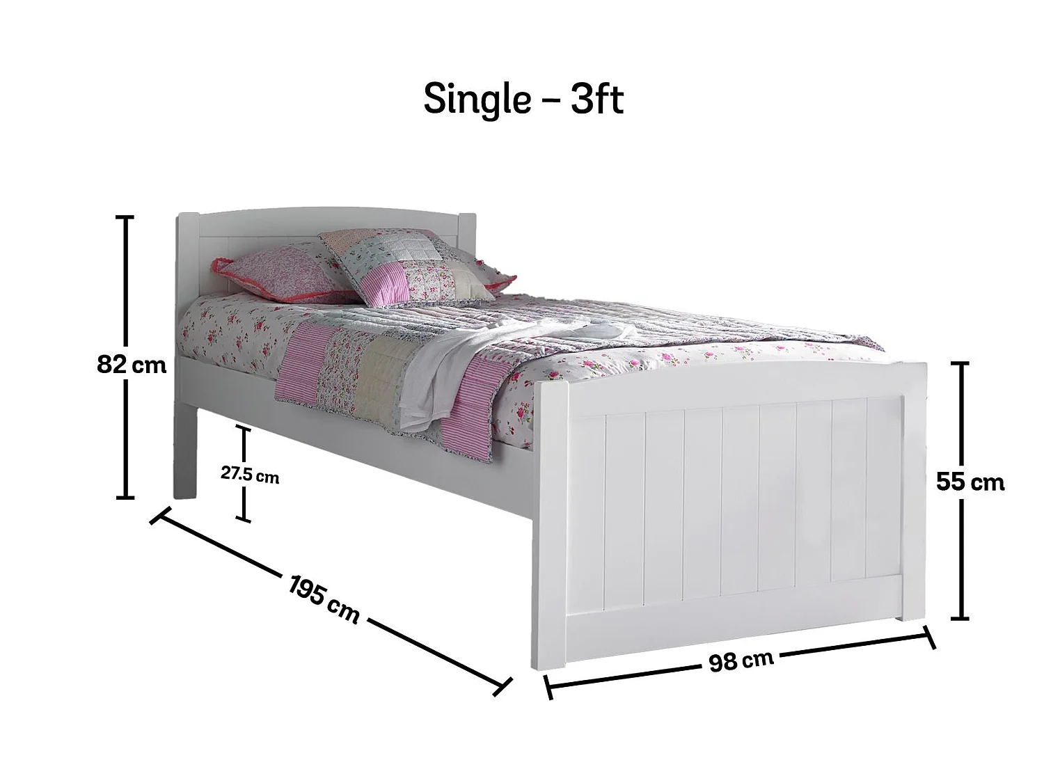 Solo Painted Wood Bedframe - 90 x 190 cm Bedframe in White
