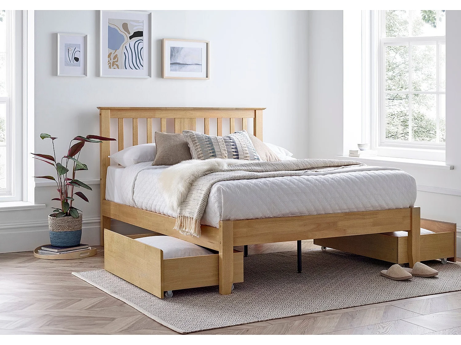 Oak Bedframe - 135 x 190 cm Bedframe in Beige