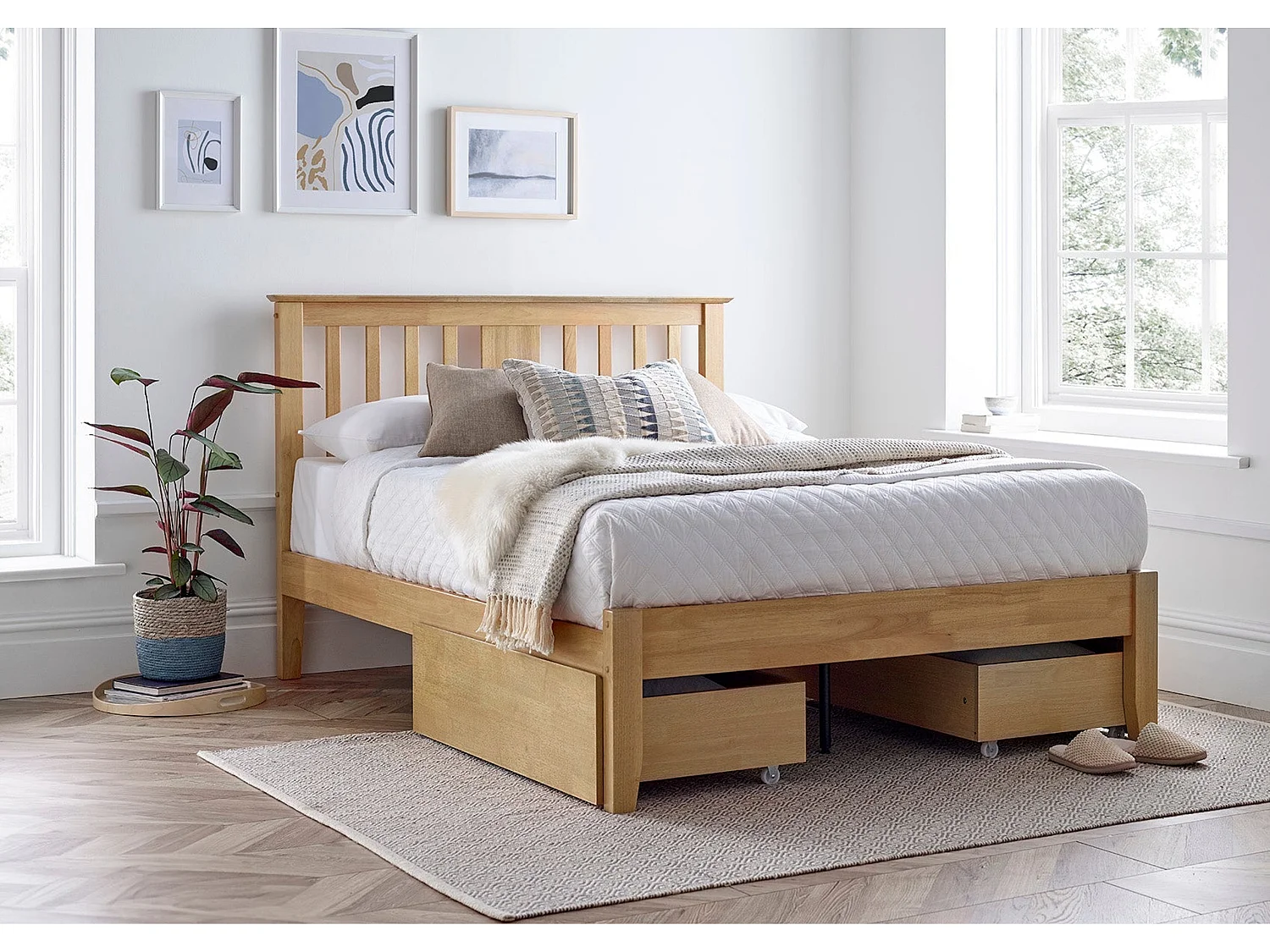 Oak Bedframe - 135 x 190 cm Bedframe in Beige