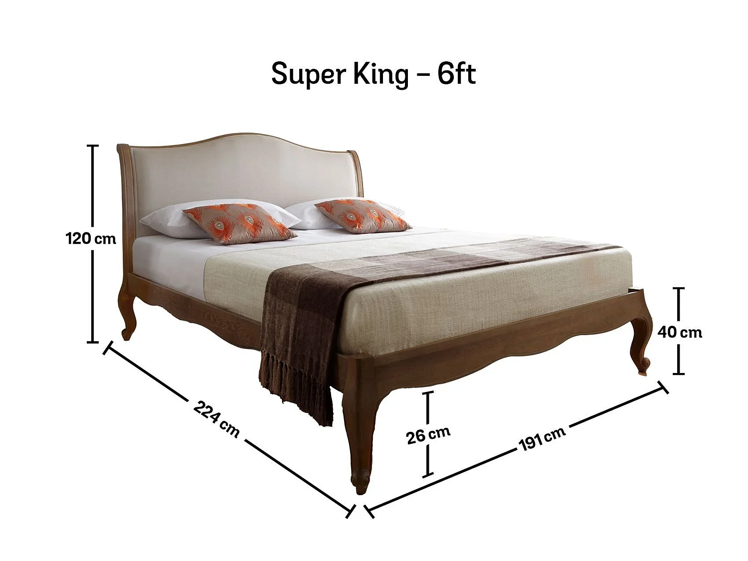 Oak Bedframe - 180 x 200 cm Bedframe in Beige