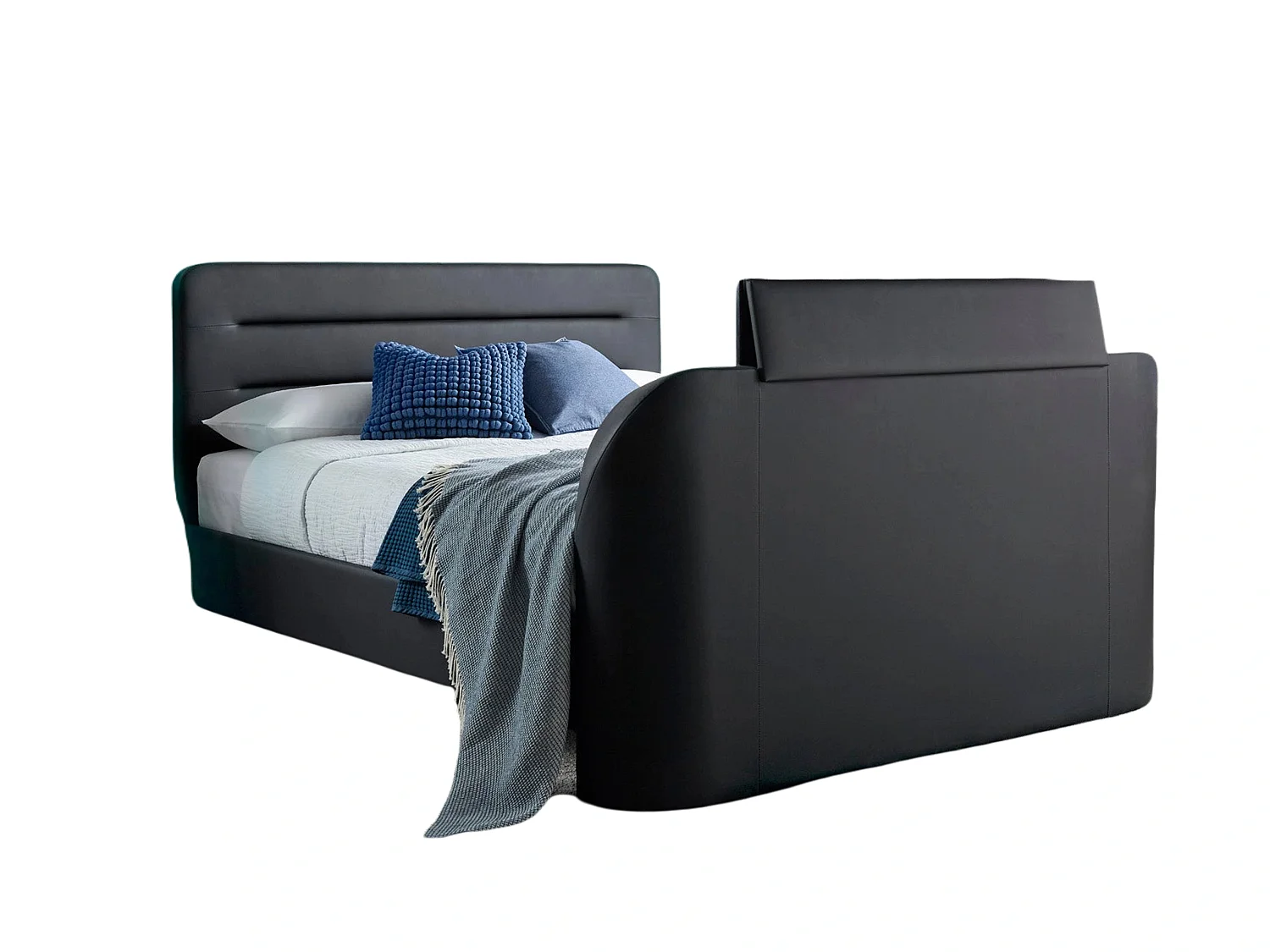 Faux Leather Bedframe - 135 x 190 cm TV Bed in Grey